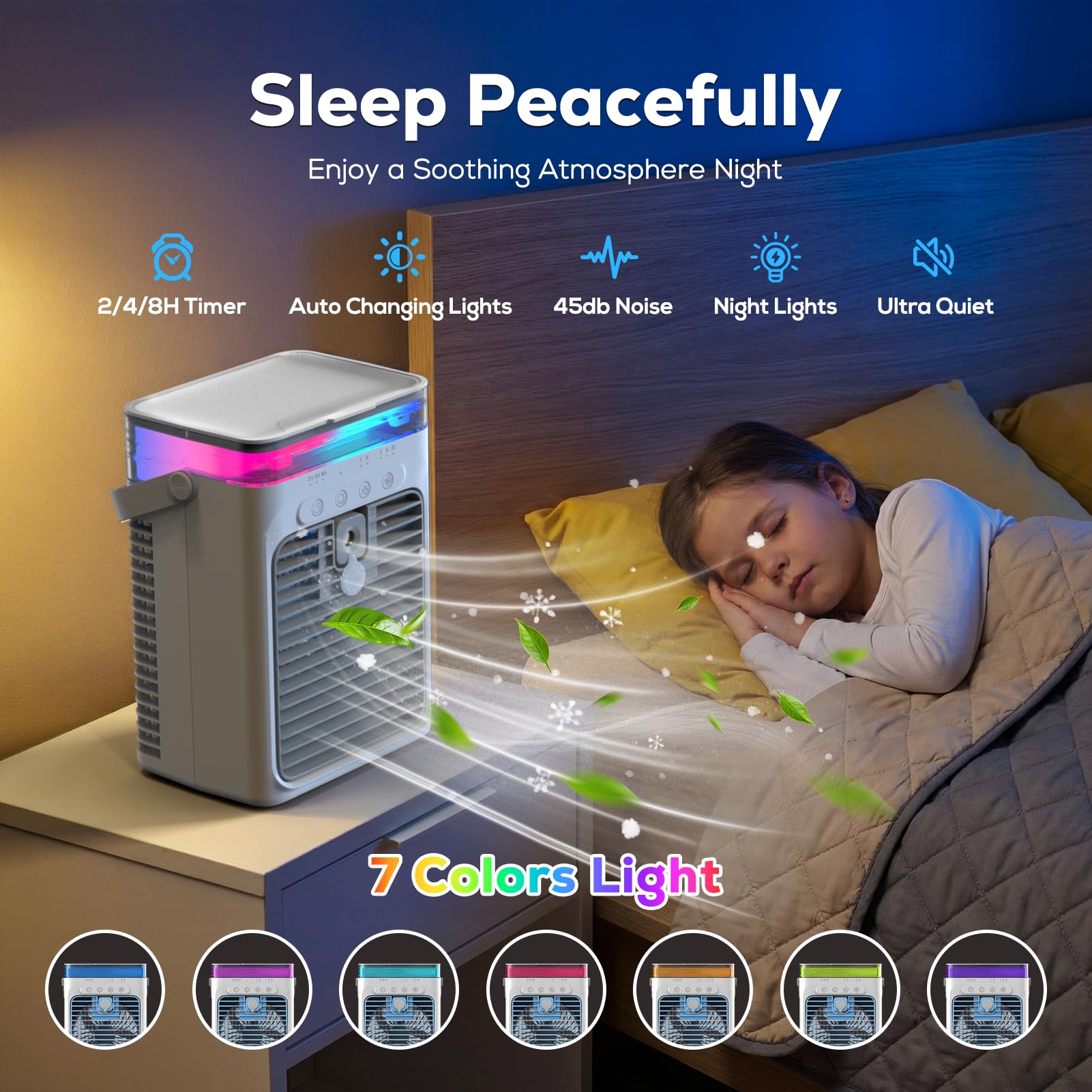 Condizionatore Portatile, Raffrescatore Evaporativo Personale, Mini Condizionatore, 3 Velocità, Ventilatore di Raffreddamento per Auto, Scrivania, Campeggio, Camera da Letto, Ufficio