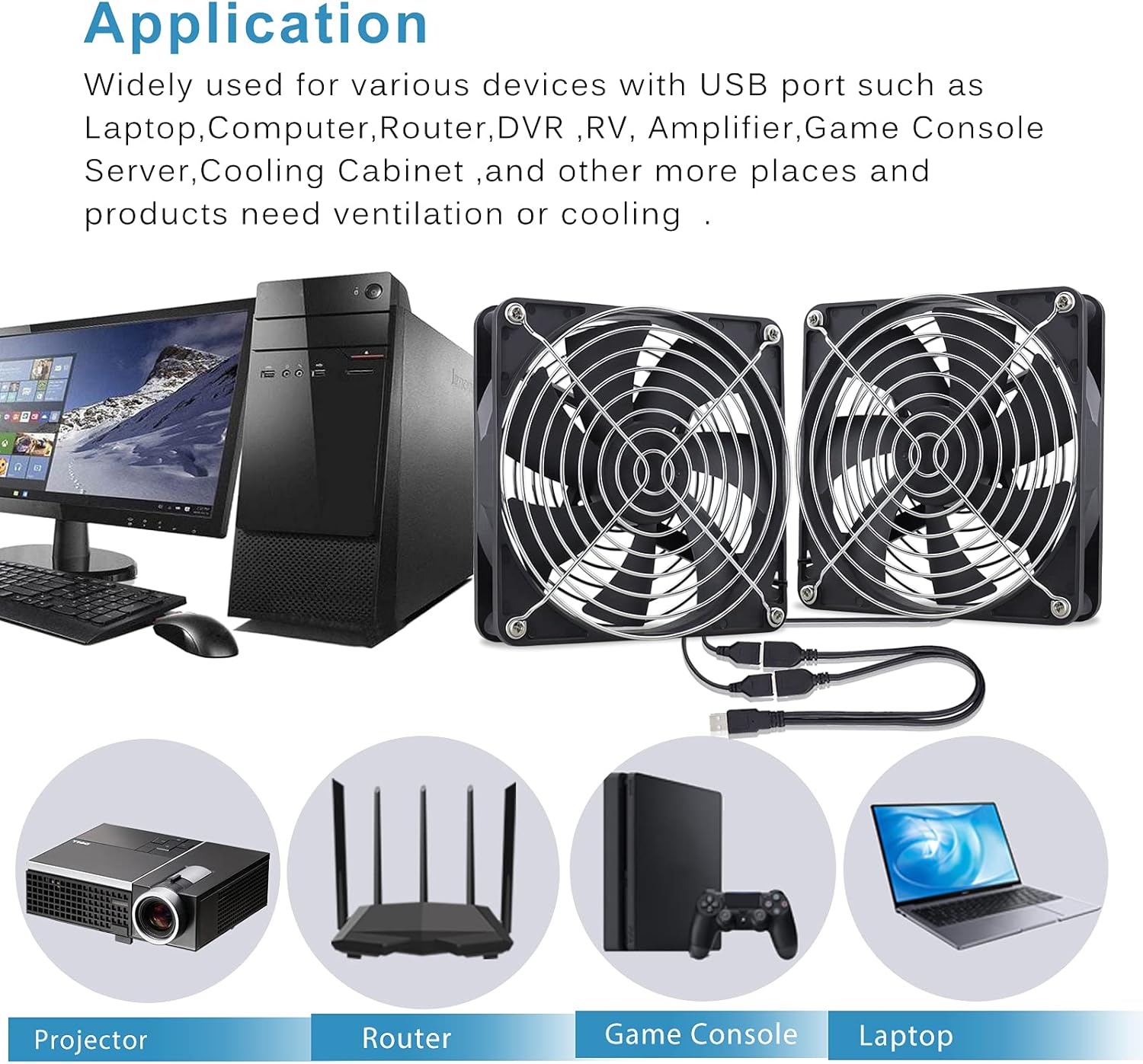 GDSTIME 140mm USB Fan 1425 PC Cooling Fan 5V with 2 in 1 Cable 96.2 CFM 1500 RPM 140mm x 25mm Double USB High Performance Computer Fans for Laptop Router TV Box - Image 3