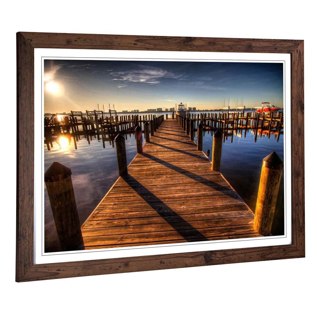 Big Box Art Framed Print of Seascape Pier Jetty Sea (5) Design | Wall Art Picture | Home Decor for Kitchen, Living, Dining Room, Bedroom, Hallway, Office, Walnut, A2 / 24.5x18 Inch / 62x45cm