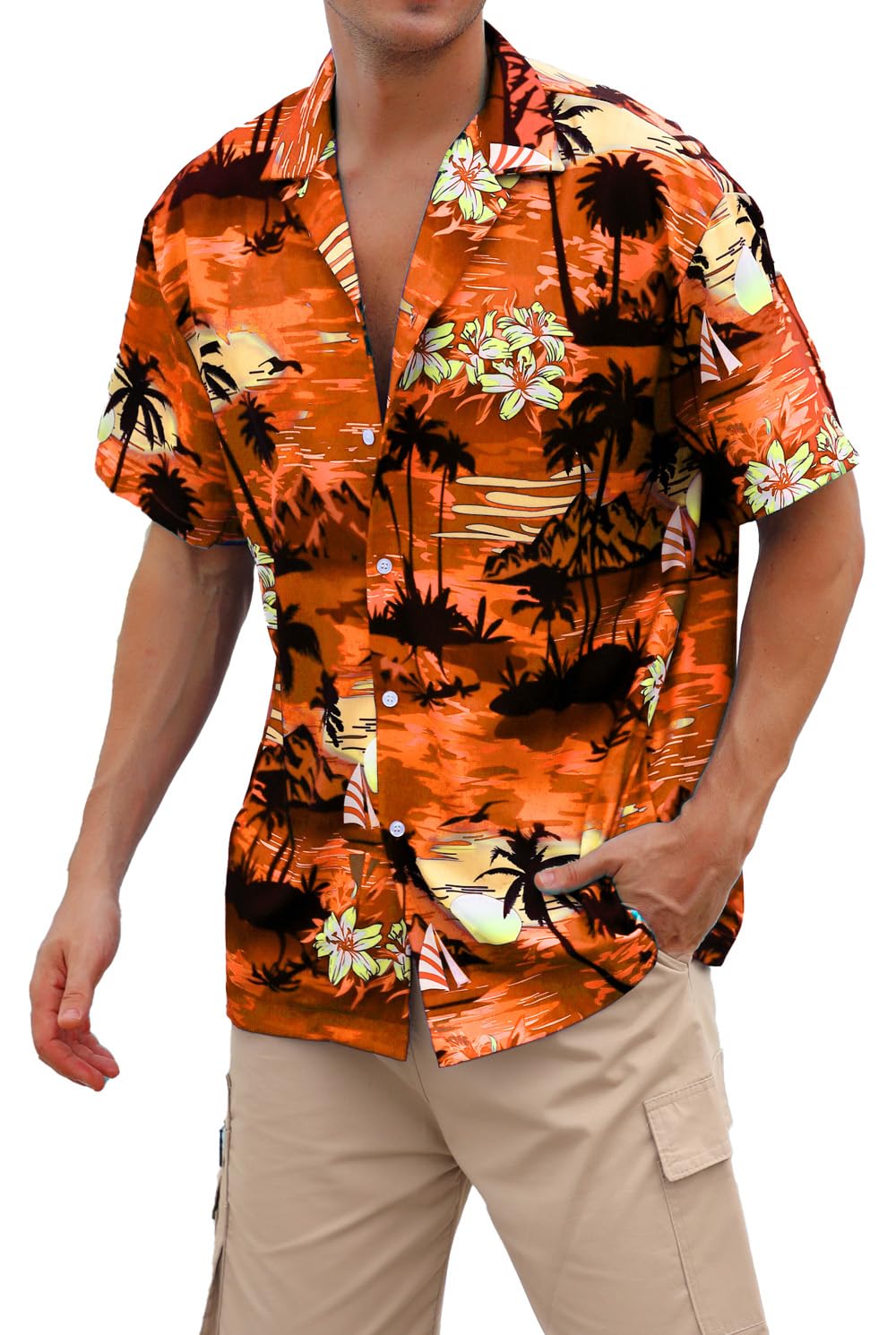Cromoncent Hawaiian Shirt for Boy&Men Short Sleeve Cuban Collar Tropical Holiday Summer Beach Shirts