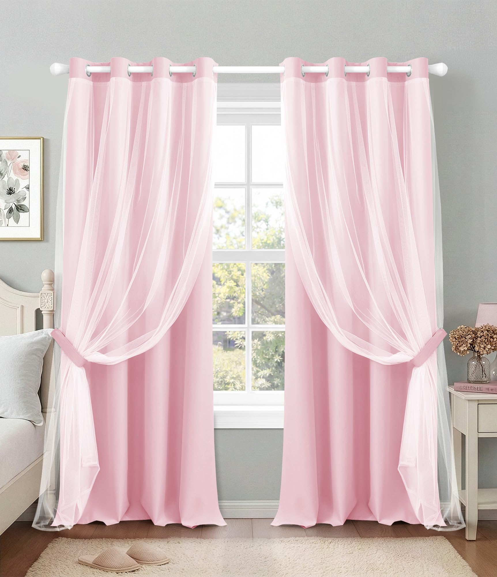 Photo 1 of TopNaps Blackout Curtains with Sheer, Pink, 52" x 108"