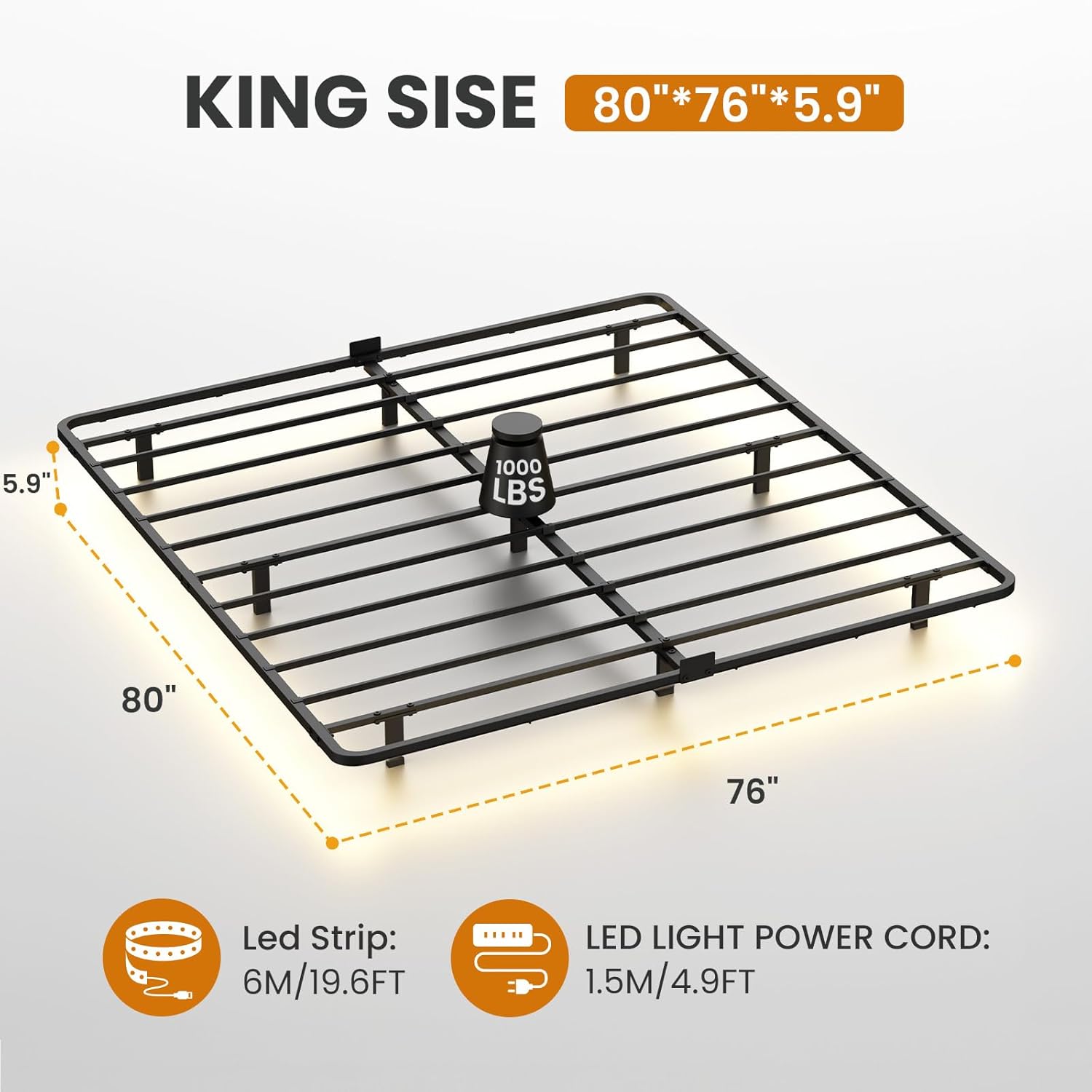 King Size Floating Bed Frame with Smart LED Lights, Heavy Duty Metal Platform Floating Bed Frame, No Box Spring Needed, Easy Assembly, Noise Free - Image 2