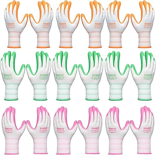 Schwer 9 pares de guantes de jardinería para mujeres y mujeres, guantes de jardín con revestimiento de goma transpirable, guantes de trabajo