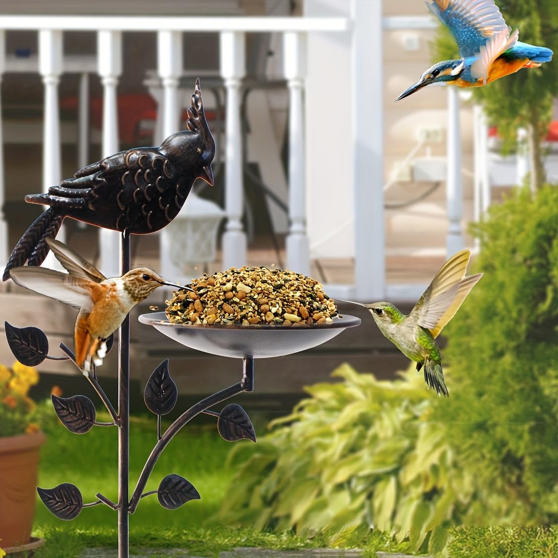 Comedero for pájaros de oropéndola Metal, Bebedero Impermeable for Exteriores, for jardín, comederos Suelo, Cobre Antiguo Profundo per Balcone Giardino Cortile Patio