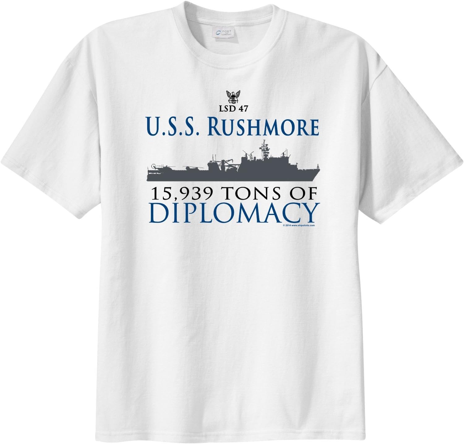 ShipShirts Men's LSD 47 USS Rushmore 15,939 tons of Diplomacy Short Sleeve T-Shirt White XL