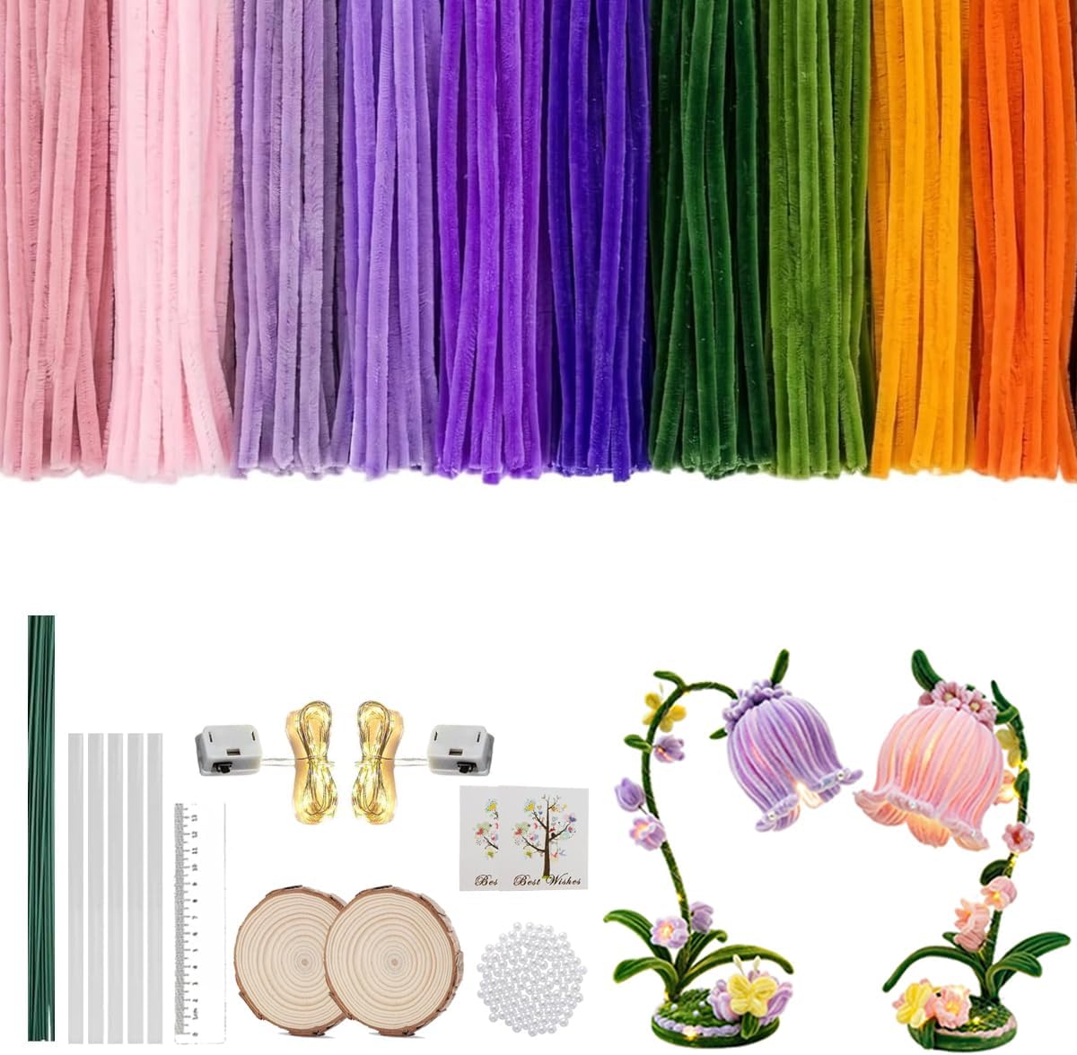 Gorven pipe cleaner flower kit, pipe cleaners craft, lily of the valley table lamp (including instruction video), art and craft supplies.
