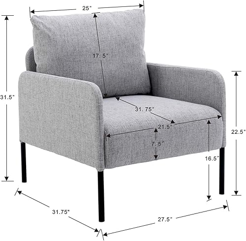 Miniatura 2 de Kmax Sofá individual de tela silla moderna para sala de estar espacio pequeño apartamento dormitorio oficina color gris