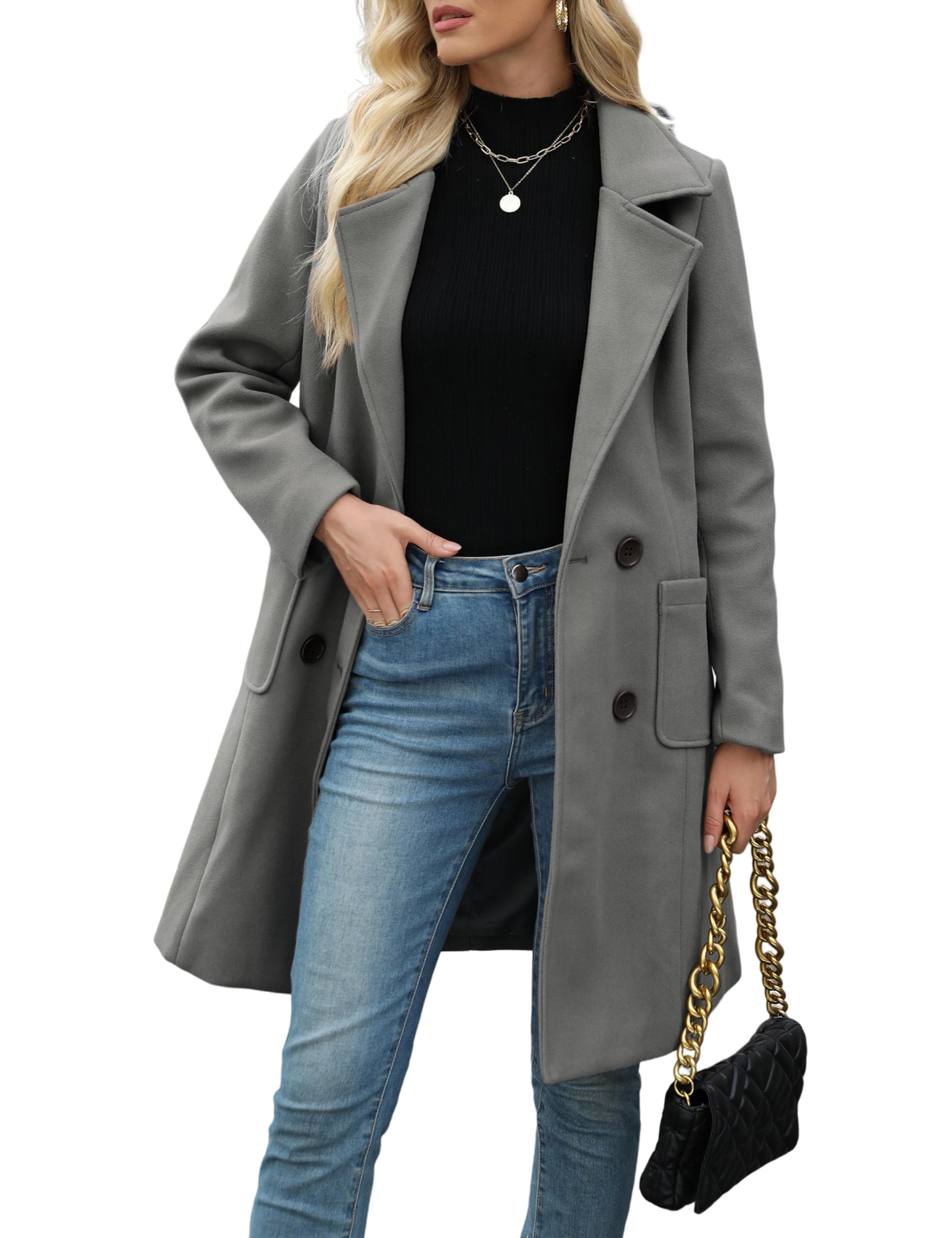 BankengWomen Winter Wool Blend Camel Mid-Long Coat Notch Double-Breasted Lapel Jacket Outwear