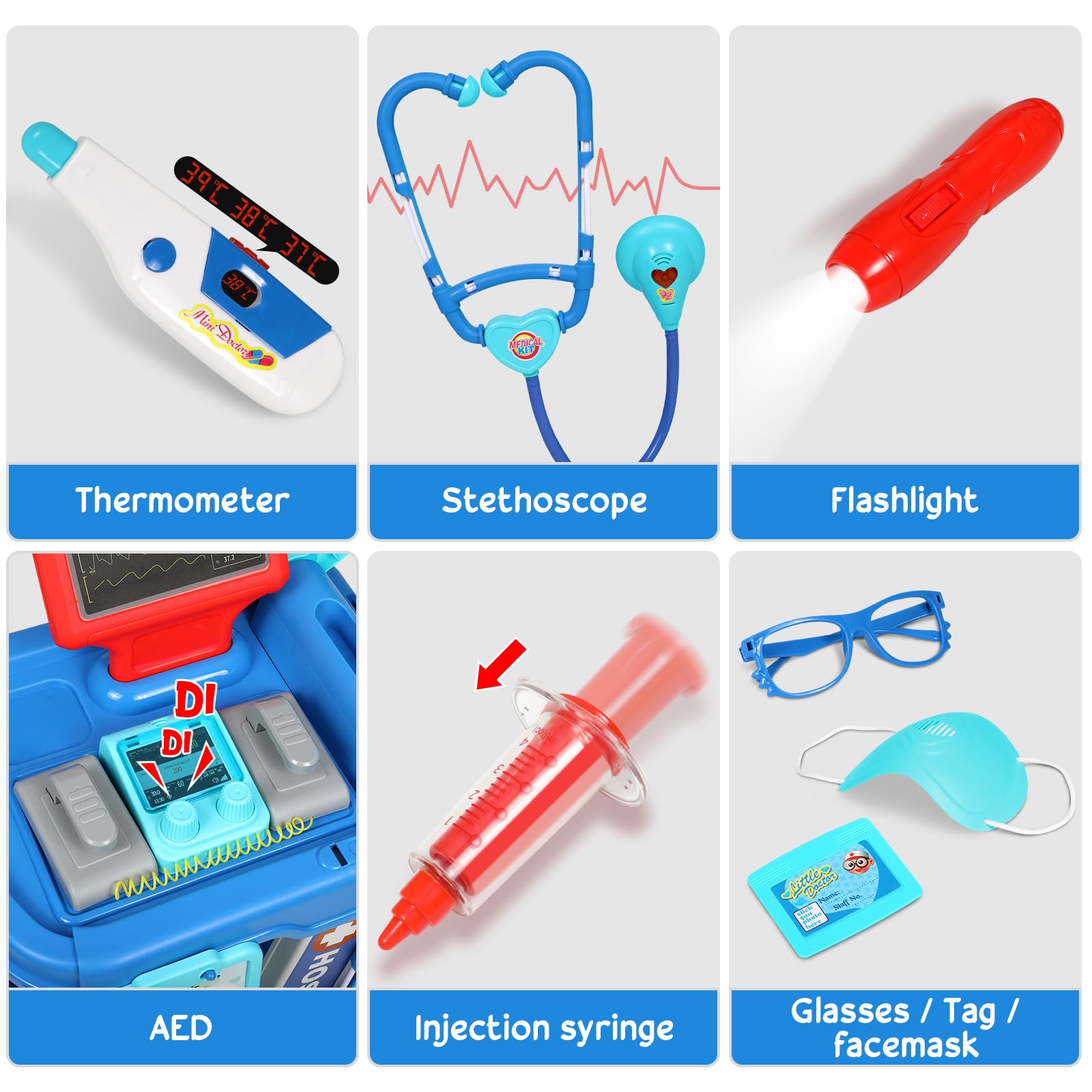 Doctor Kit for Toddlers 3-5 With 21pcs Medical Kit Toy Doctor Cart Stethoscope and Other Accessories Boy and Girl Fun Role Playing Game Dentist Toy Kids Pretend Play Girls Toys for 3 4 5 Birthday Gift