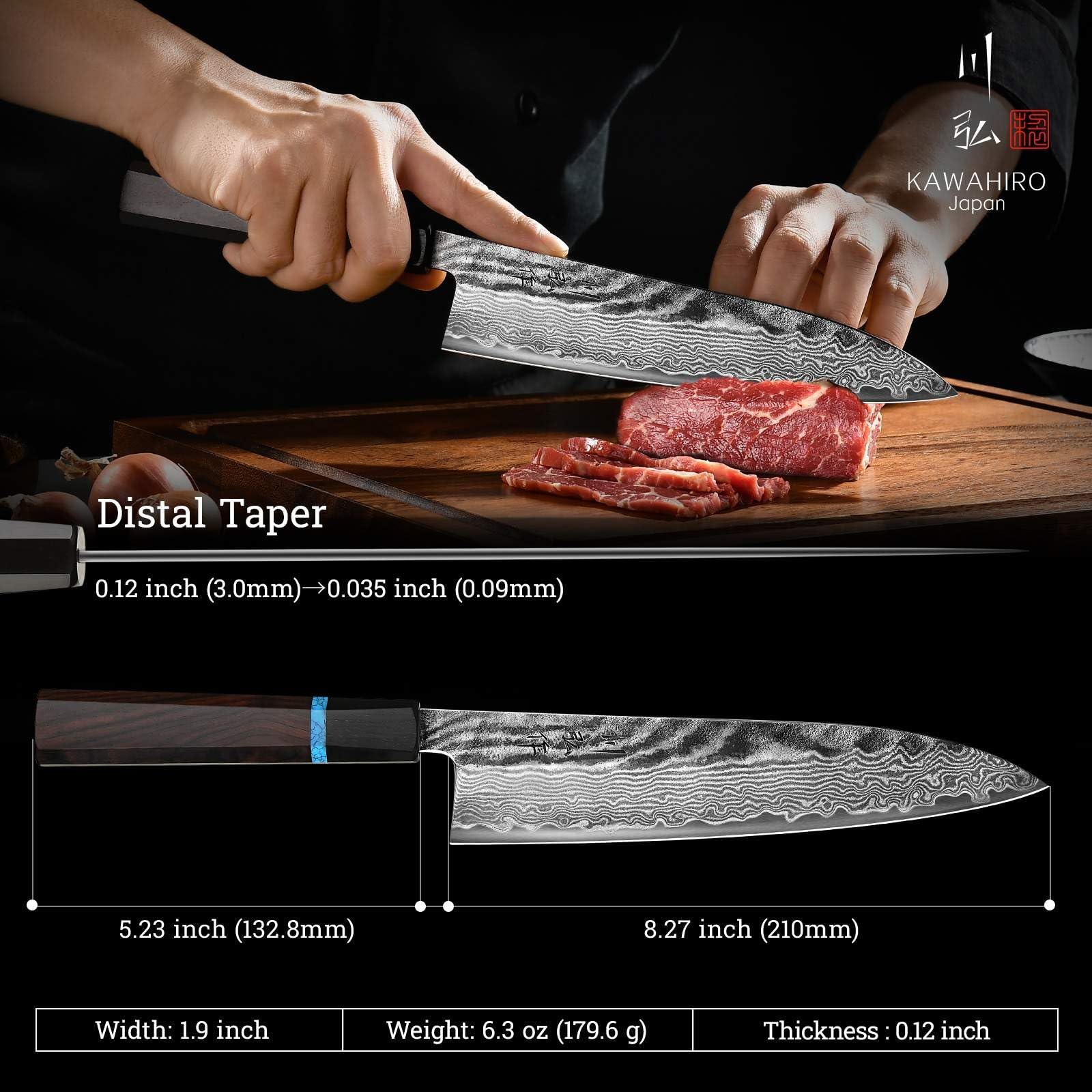 KAWAHIRO Japanese Chef Knife 8.27", Hand Forged VG10 Damascus Kitchen Knife — Amazon image 6