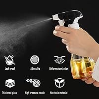 Vista 3 de Pulverizador de aceite para cocinar, botella cuadrada de vidrio con atomizador de aceite de oliva, 8.1 fl oz, dispensador de vinagre de aceite