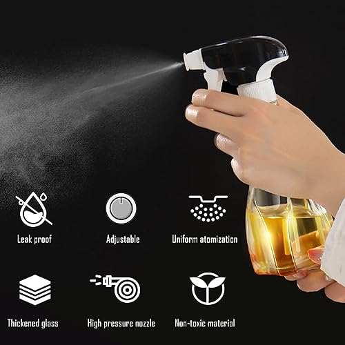 Miniatura 3 de Pulverizador de aceite para cocinar, botella cuadrada de vidrio con atomizador de aceite de oliva, 8.1 fl oz, dispensador de vinagre de aceite,