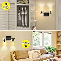 Vista 2 de Ascher 2 luces de pared, lámpara de tocador moderna con acabado negro, luz de pared con pantalla de vidrio transparente para espejo, pasillo