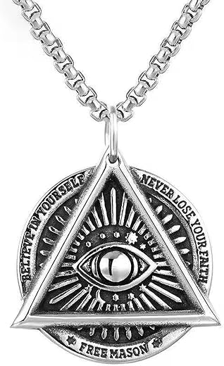 Lila Fashion Jewellery Dark Devil's Eye Men's Pendant Stainless Steel Letter Chain Punk Jewelry Talisman Sign Medallion fo...