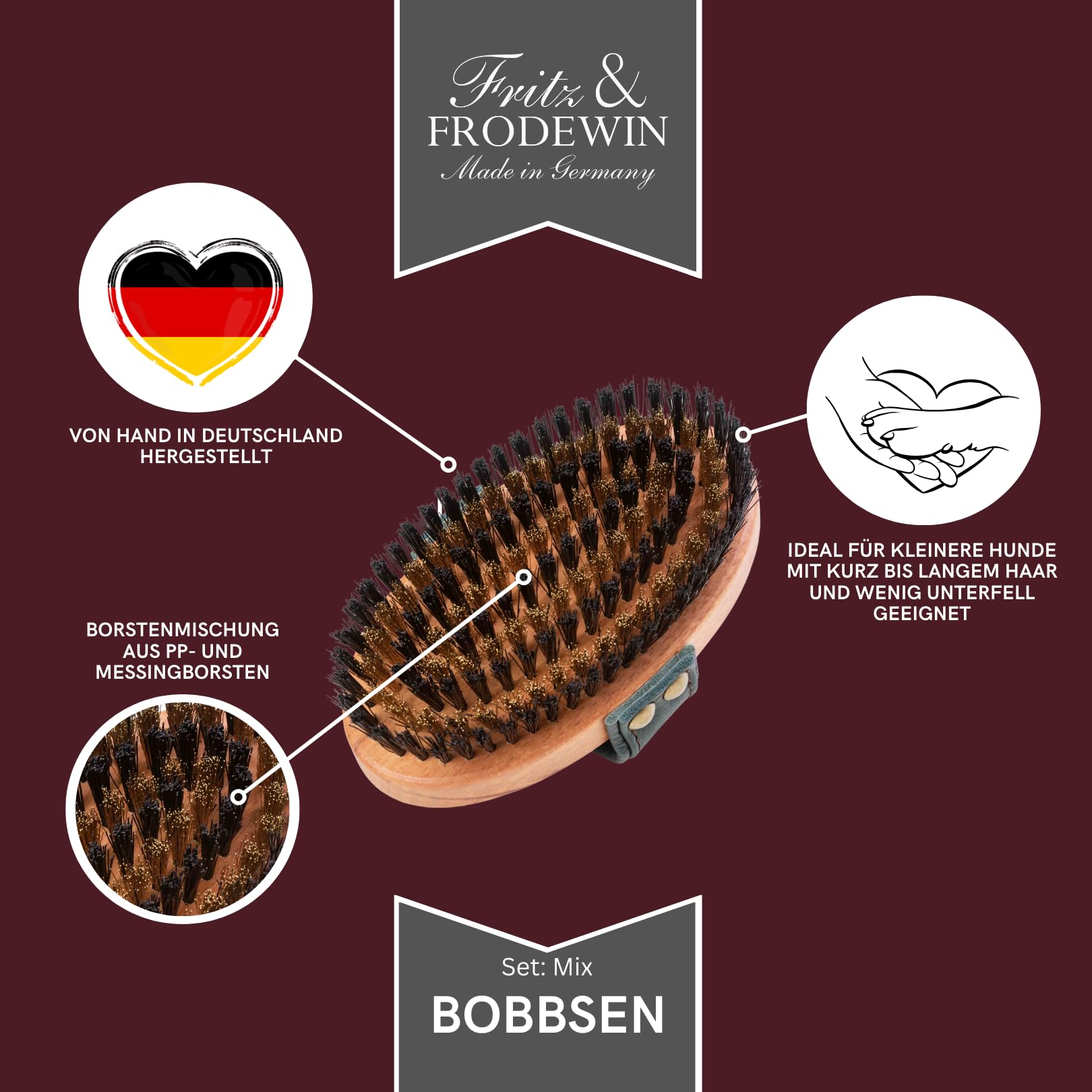 Fritz & Frodewin Hundebürsten-Set "Mix" | Premium Hundehaarbürsten für langhaarige Hunde | Für die tägliche Pflege | FSC zertifiziertes Holz | Gratis Bürstenreiniger | 100% Made in Germany