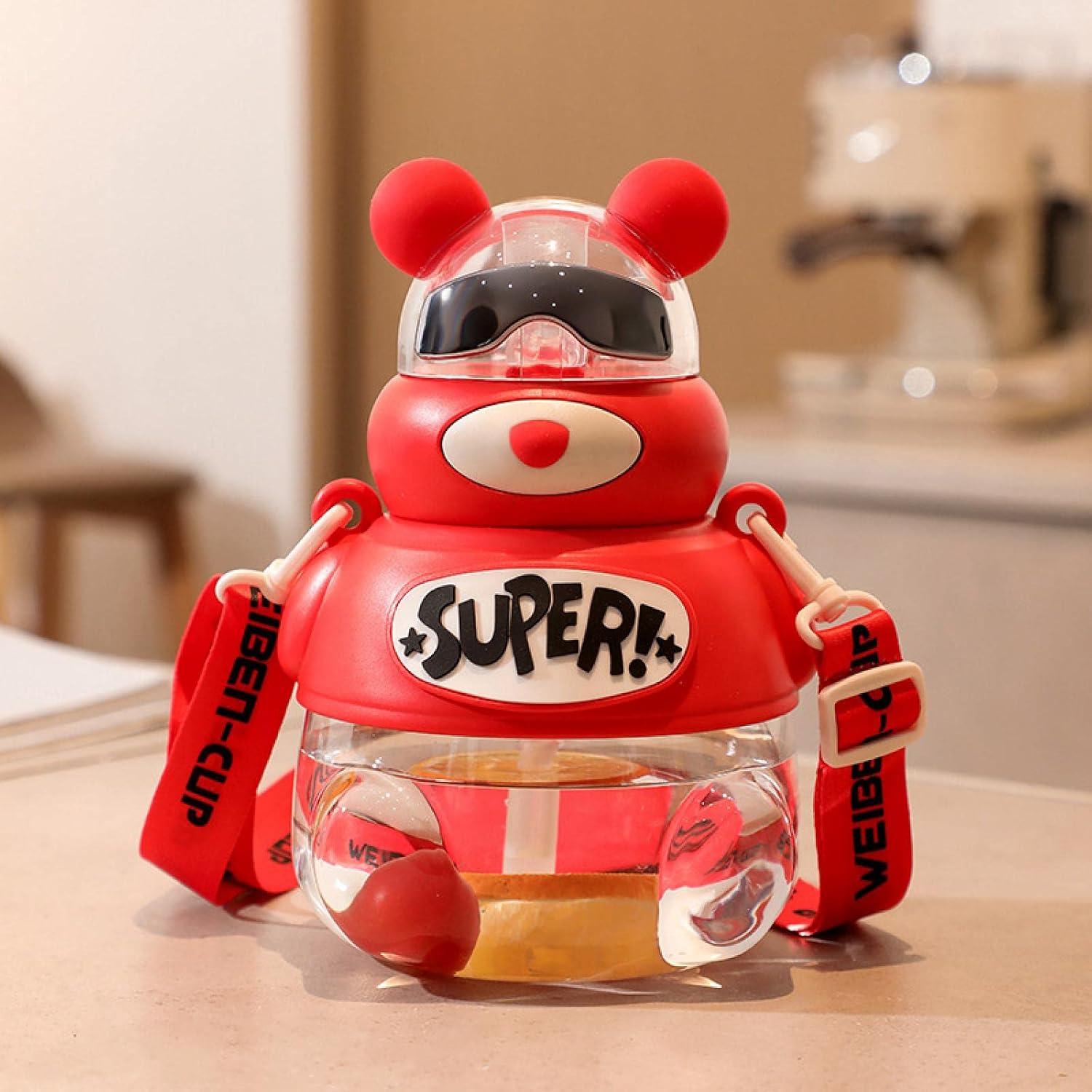 WEBERT Summer high value water cup portable large capacity plastic kids harness straw cup 红色