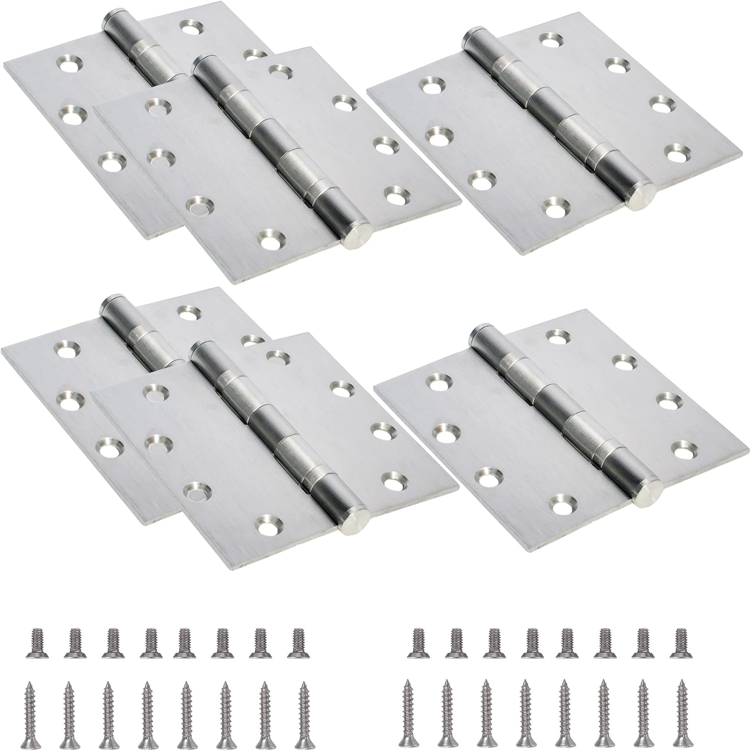 4.5 X 4.5 inch Black Heavy Duty Commercial Door Hinge Thickened, Silent Plain Steel Ball Bearing Door Hinges, Thickness 3 mm Stainless Steel Square Corners with 48 Screws 6-Pack