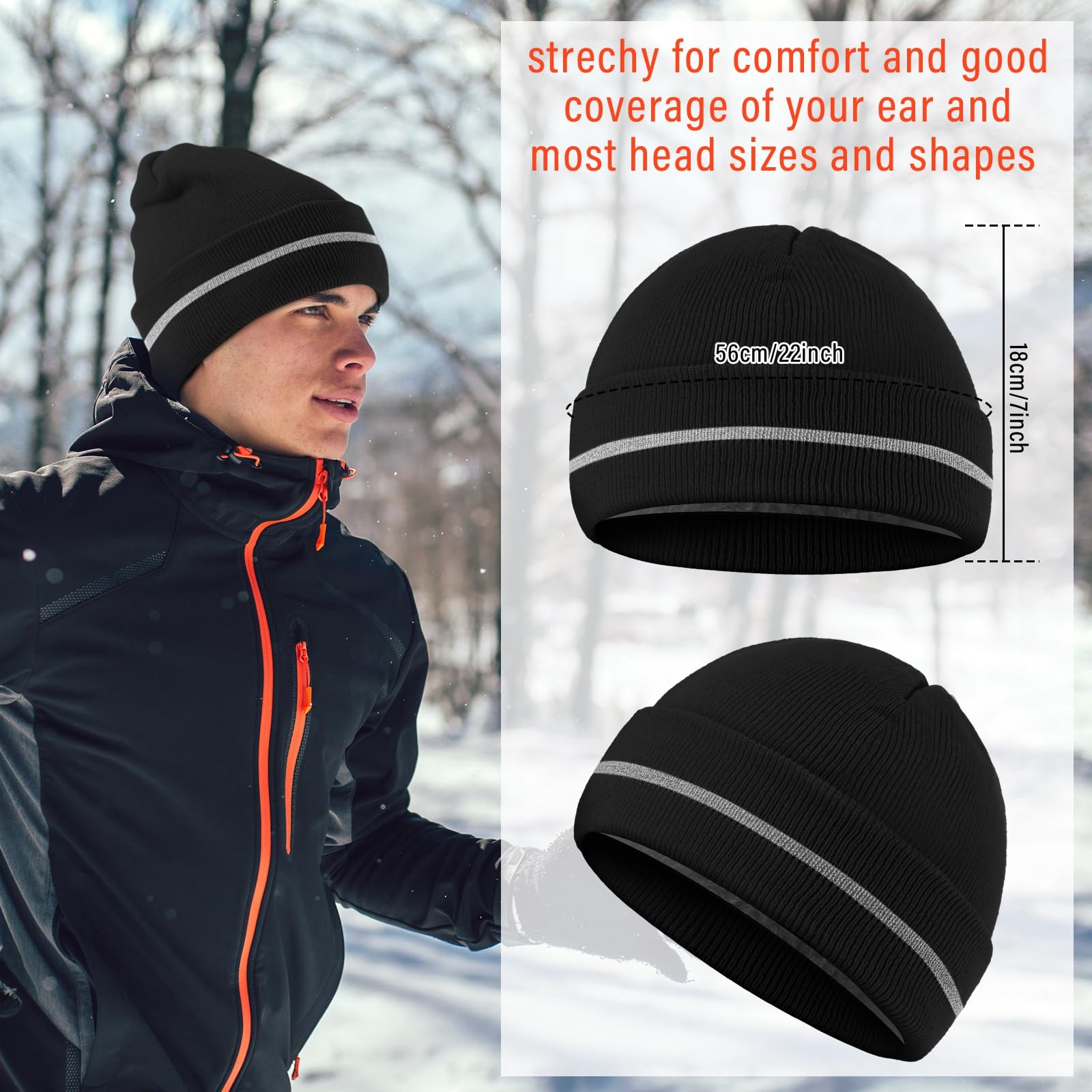Geyoga 12 Stück reflektierende Strickmütze, Winter-Sicherheitsmützen, mit Fleece gefüttert, Warnhut, warme Strickmütze für Erwachsene, Arbeit, Laufen