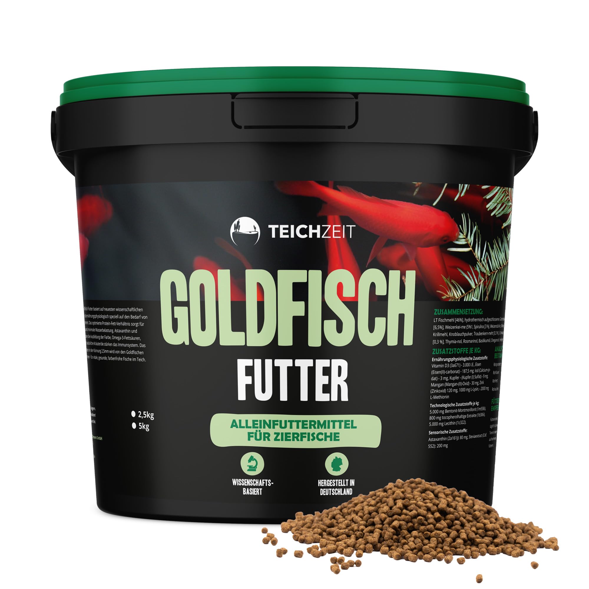 Teichzeit Goldfischfutter I Teich Fischfutter für Goldfische und Teichfische I Fördert Wachstum & Farbintensität | Schwimmfähig & leicht verdaulich | Made in Germany | 5kg