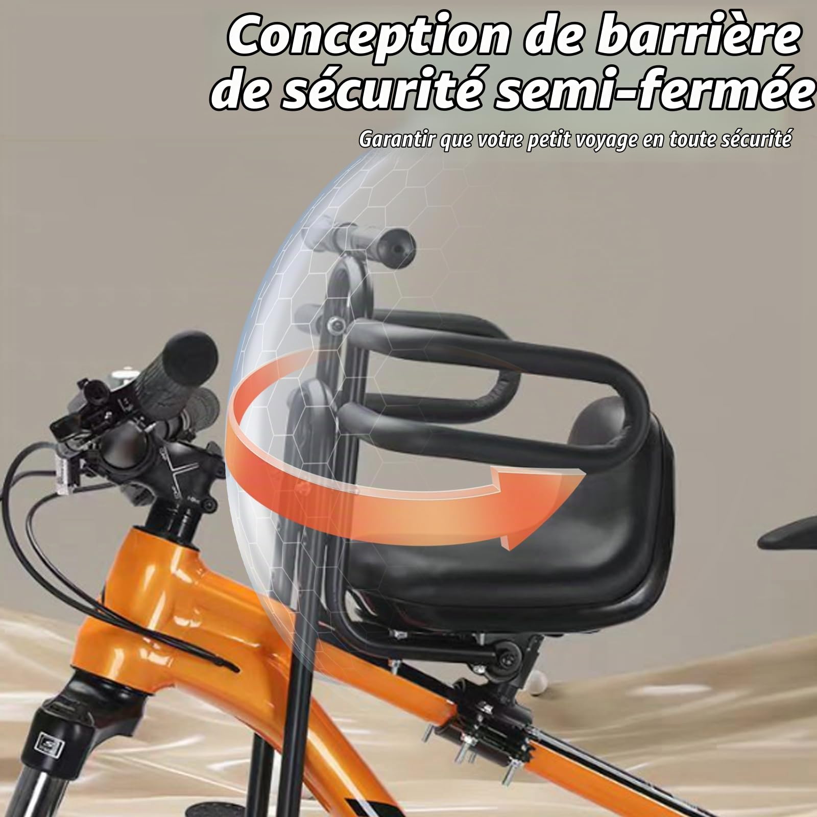 Siège de vélo avant pour enfant - Pour VTT et vélo de ville - Repose-pieds pliables - Barre de sécurité et siège rembourré - Pour 2 à 6 ans (jusqu'à 30 kg)