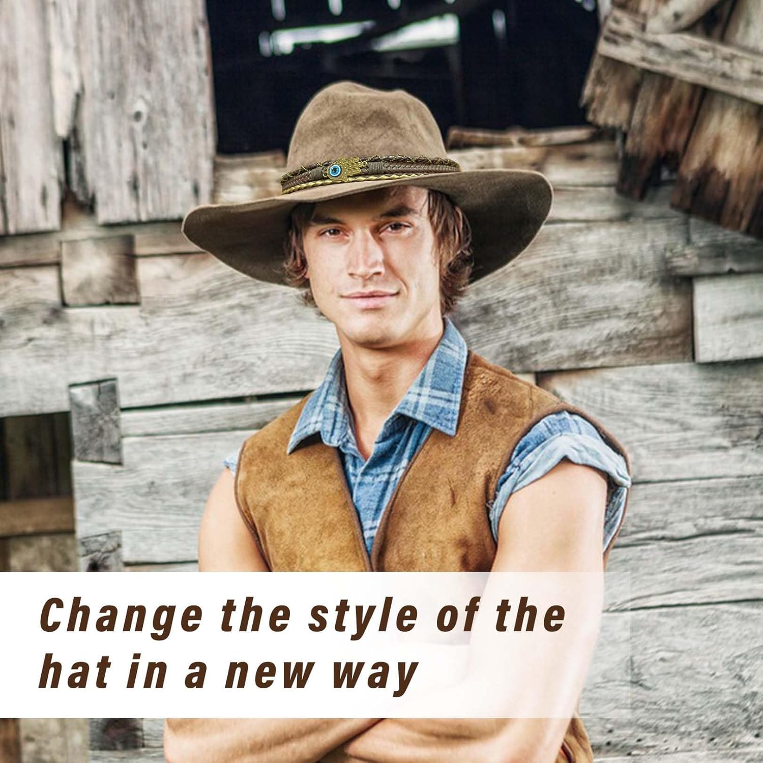 Cowboy Hat Bands for Men Women, Leather Hatbands Belt for Cowboy/Western/Fedora/Cowgirl Hats - Image 5