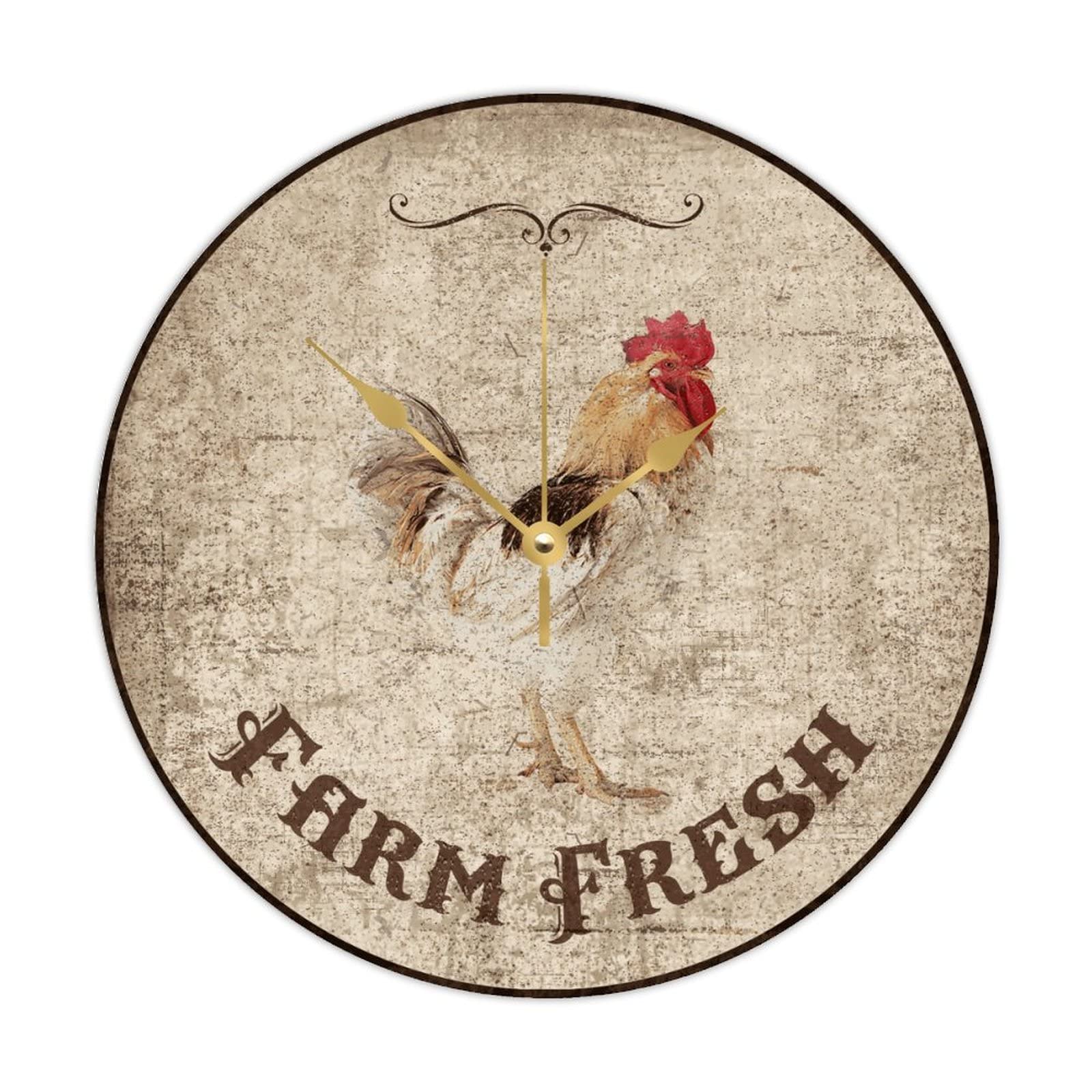 Horloge murale coq rustique silencieuse pour décoration intérieur de salon