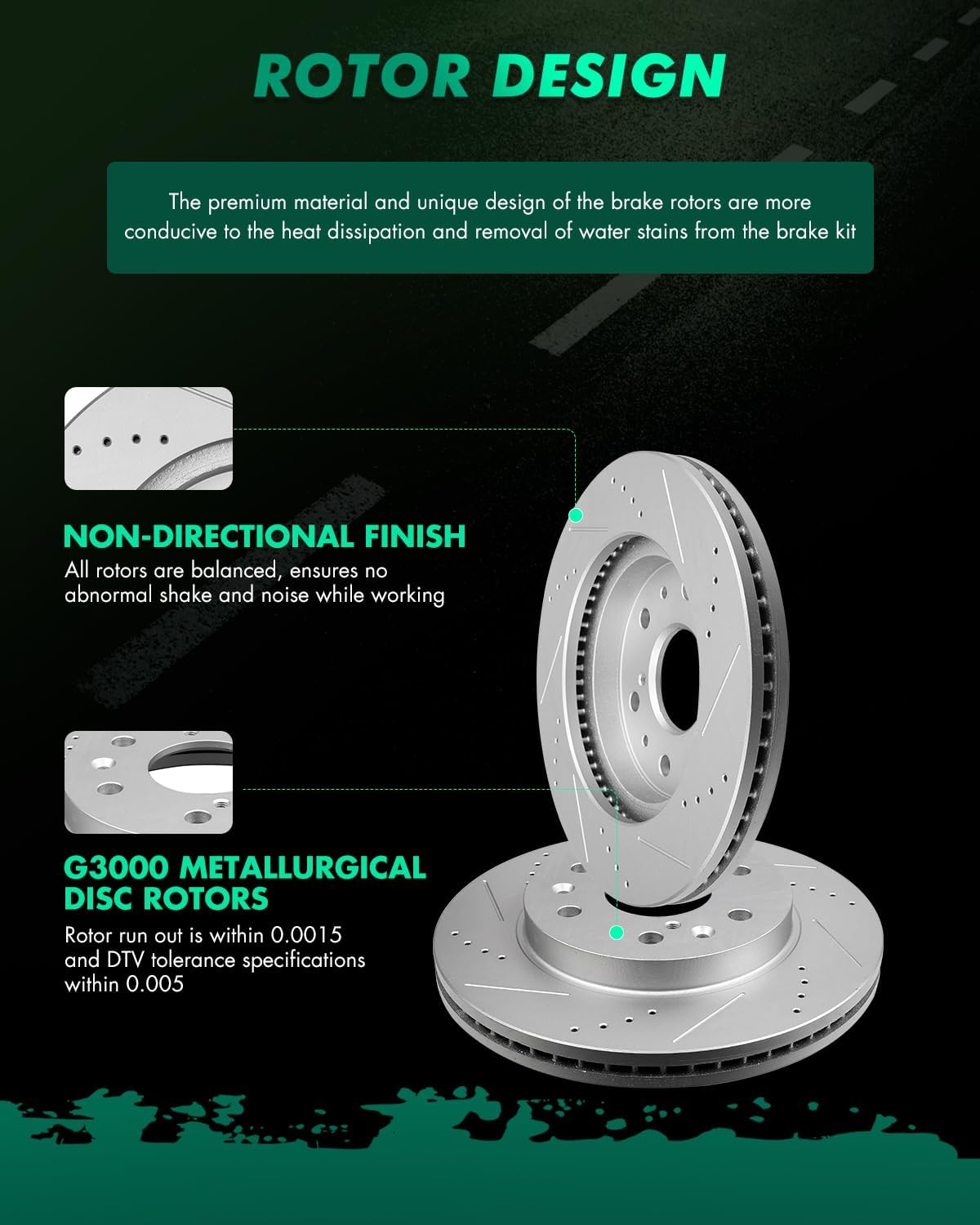 SCITOO Front 12.99" Rear 13.57" Brake Pads and Rotors Kits Fit For Cadillac Escalade,For Chevy Avalanche/Silverado 1500 / Suburban 1500 / Tahoe,For GMC Savana 1500 / Sierra 1500 / Yukon XL 1500