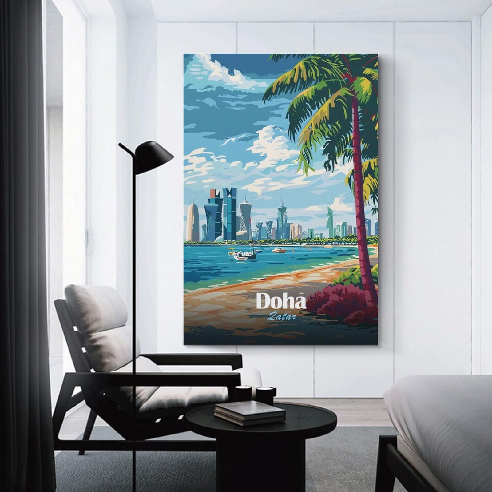 Junmoney Canvas Wall Art Doha, Qatar Beach And Skyline, 12x18inch(30x45cm), for Bedroom, Guest Room Or Reading Nook, Canvas Wall Decor for Personal Spaces