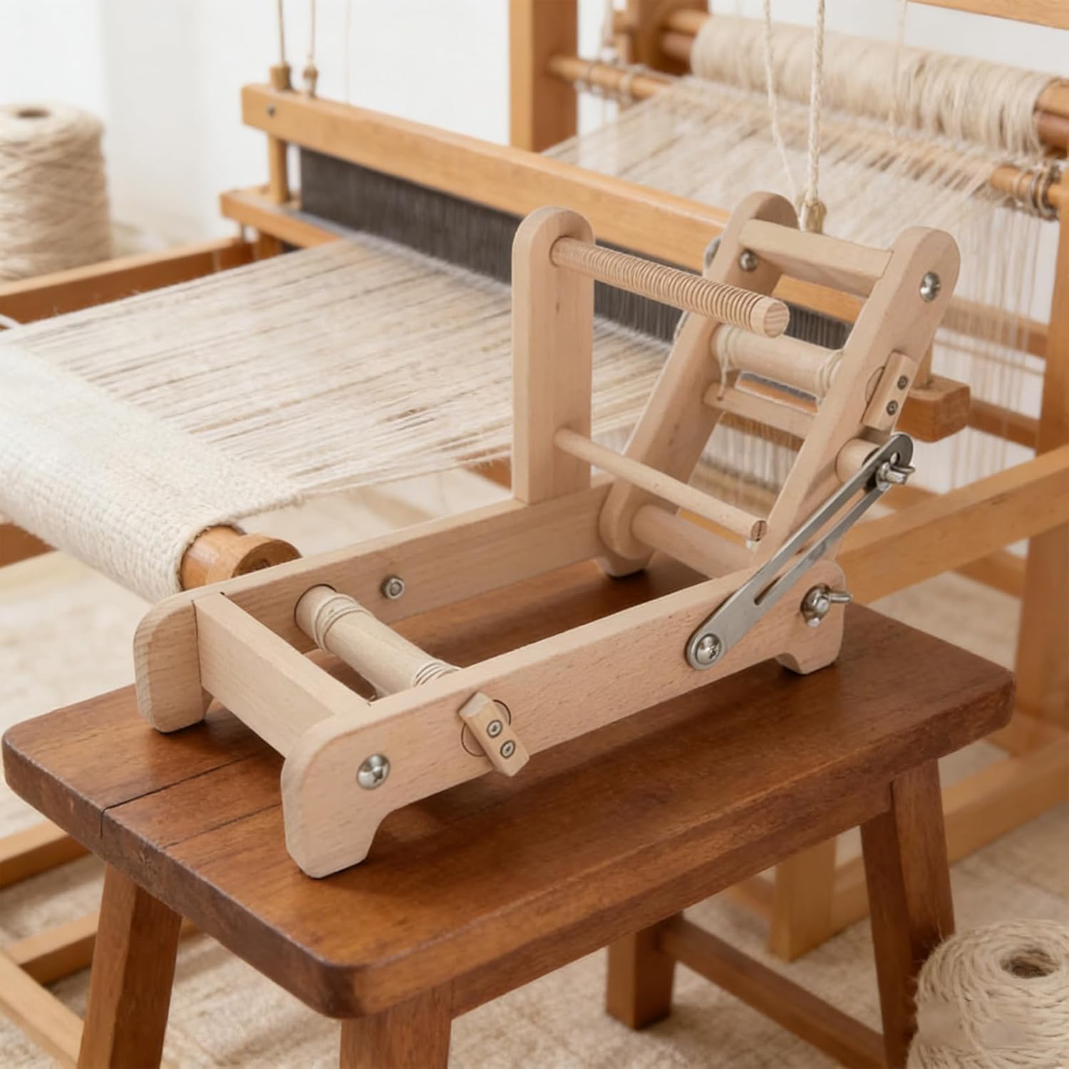 Telaio per Tessitura in Legno, Kit Telaio Pieghevole in Legno, con 2 Navette in Legno di Faggio, Larghezza Massima di Tessitura 6 Cm, Tensione Dell'ordito Regolabile, per Borse, Sciarpe,