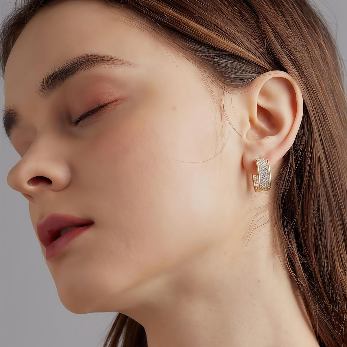 14K Gold Plated Christmas Earrings - Small Chunky Cubic Zirconia Hoop Earrings for Women, Hypoallergenic & Trendy Jewelry Valentines Day Gifts - Image 4