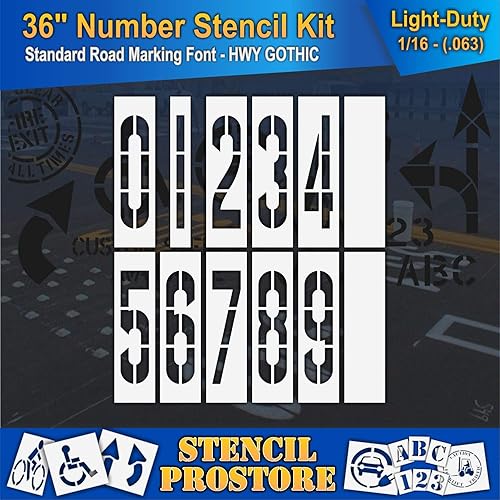 Miniatura 2 de Plantillas de pavimento  Juego de plantillas de número de 36 pulgadas  (12 piezas)  36 pulgadas x 9 pulgadas x 116 pulgadas (63 mil)  Ligero