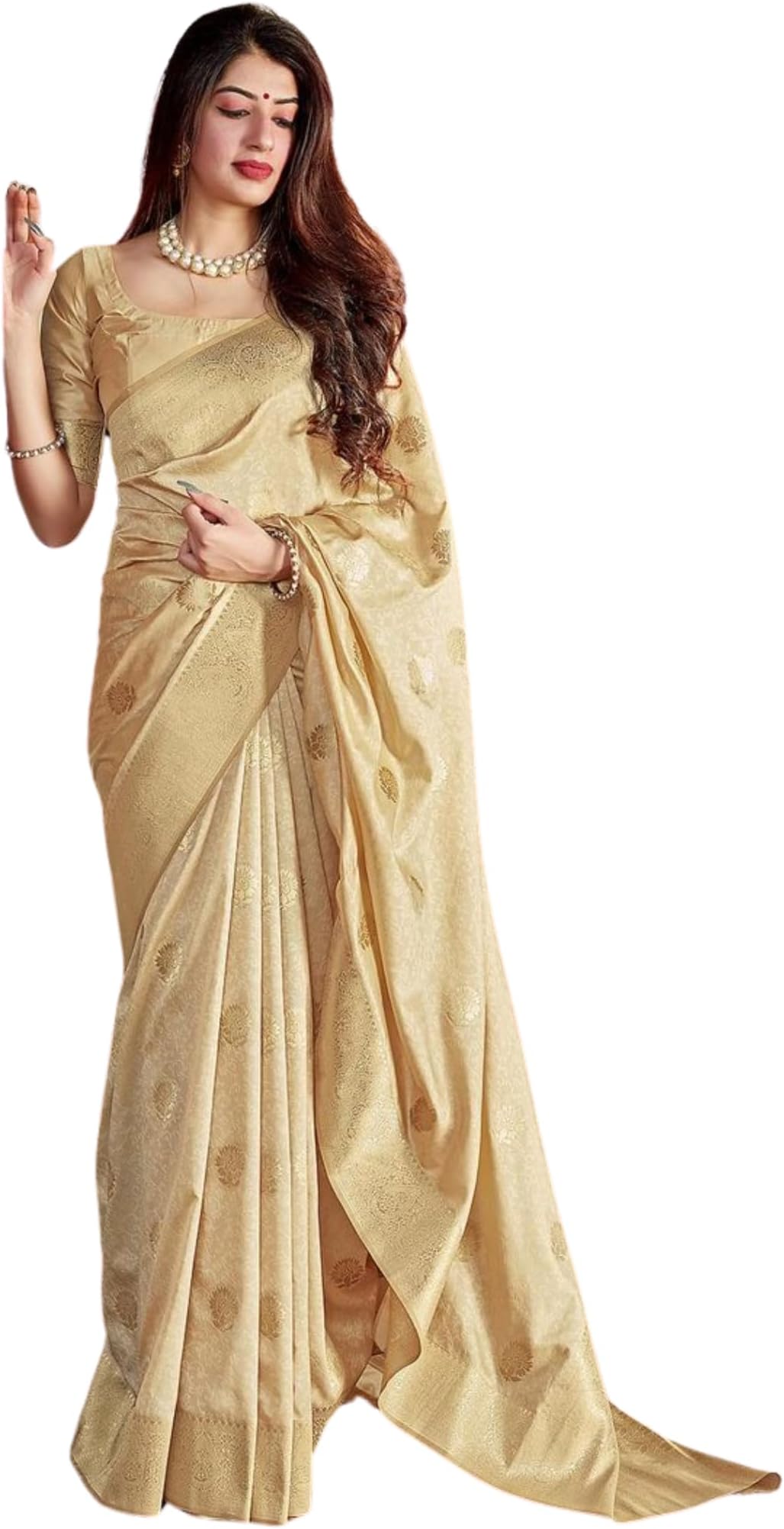 Women's Kanjivaram Soft Silk Saree With Blouse Piece (Gold) 6.3metres