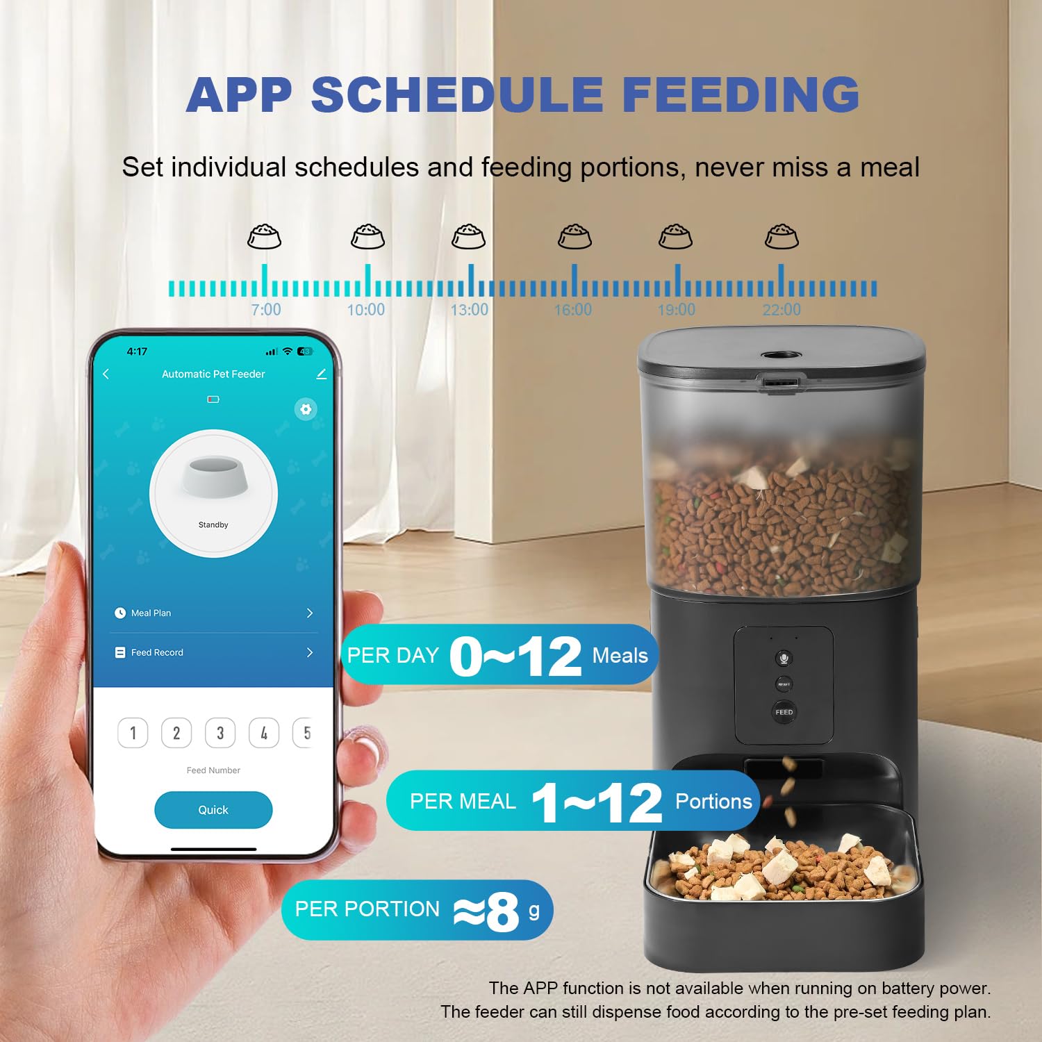 ANDOLL HOME 2.4G/5G Automatic Cat Feeder, 4L WiFi Food Dispenser with 10s Voice Recorder, Pet Feeder up to 10 Meals per Day, Timed Cat Feeder with Dry Food Sealed Ring view 2