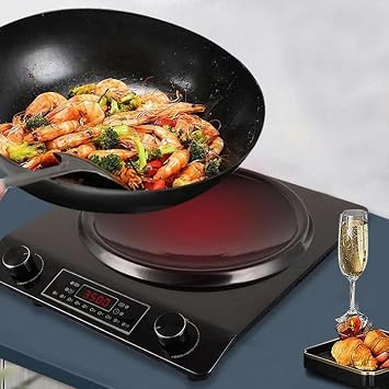 3500-Watt Induction Hob, 10 Temperature Settings, Newbeew Portable Multifunctional Commercial Induction Cooktop, with LCD Display & Touch/Knob Control, Innovative Concave Design (Black)