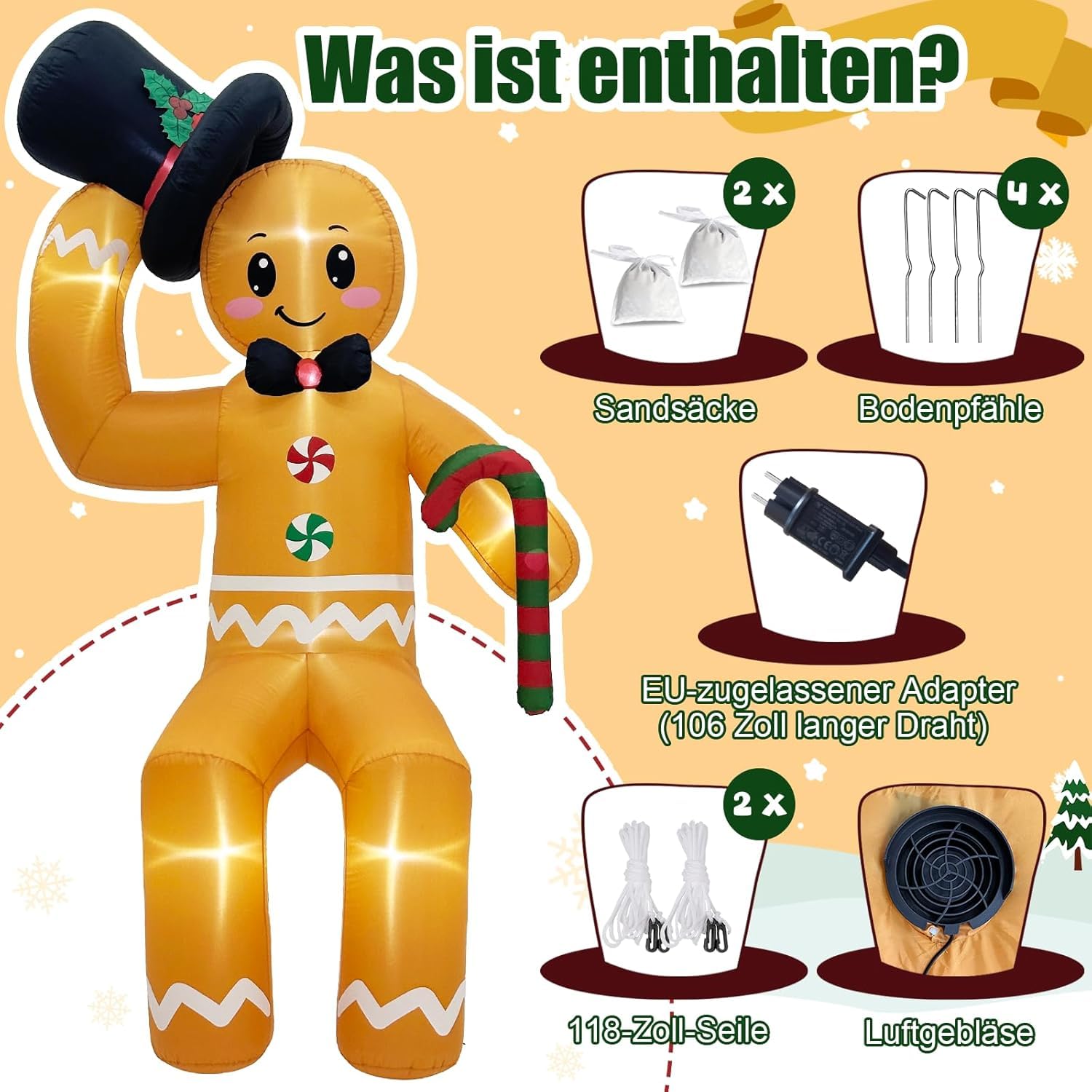 300CM Aufblasbare Weihnachtsdeko Außen, 10FT Kletternd Lebkuchenmann Deko Weihnachtsdekoration mit LED, XXL Weihnachtsdeko Aussen IP44 Wetterfest für Dach Außen Innen Garden Rasen