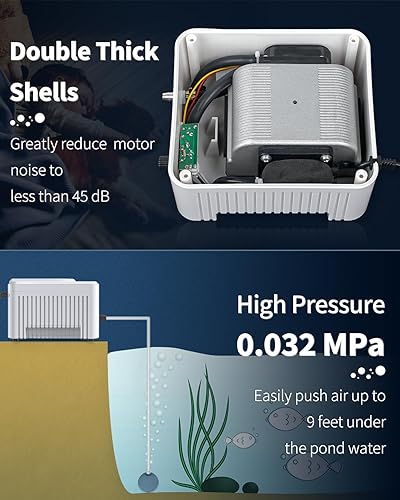 Miniatura 3 de Pawfly Pond Air Pump Outdoor Oxygen Pump for Fish Koi Ponds 3000 to 10000 Gallons Adjustable Pond Garden Aerator Pump Kit with Airline Tubing
