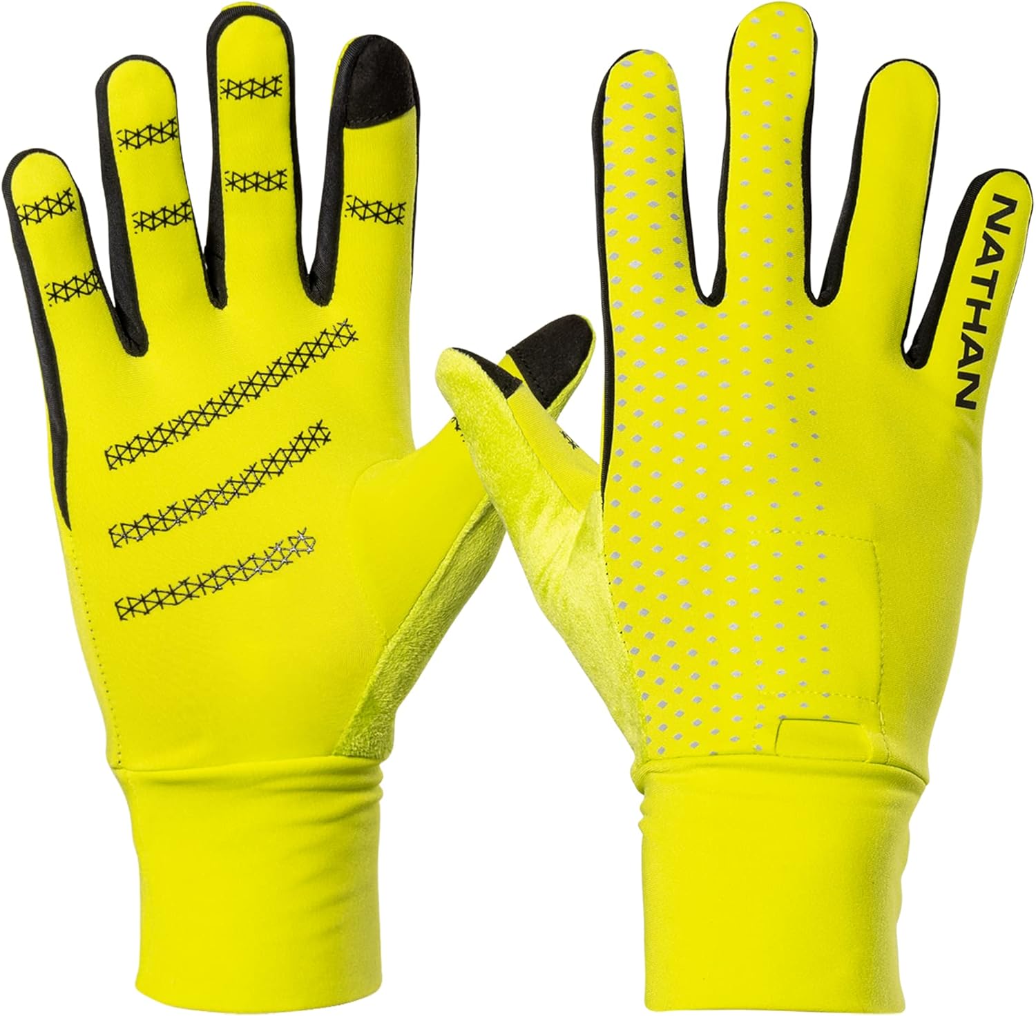 Nathan Reflective Gloves. for Running and Outdoor Activity. Touch Screen Finger for Smartphone Use.