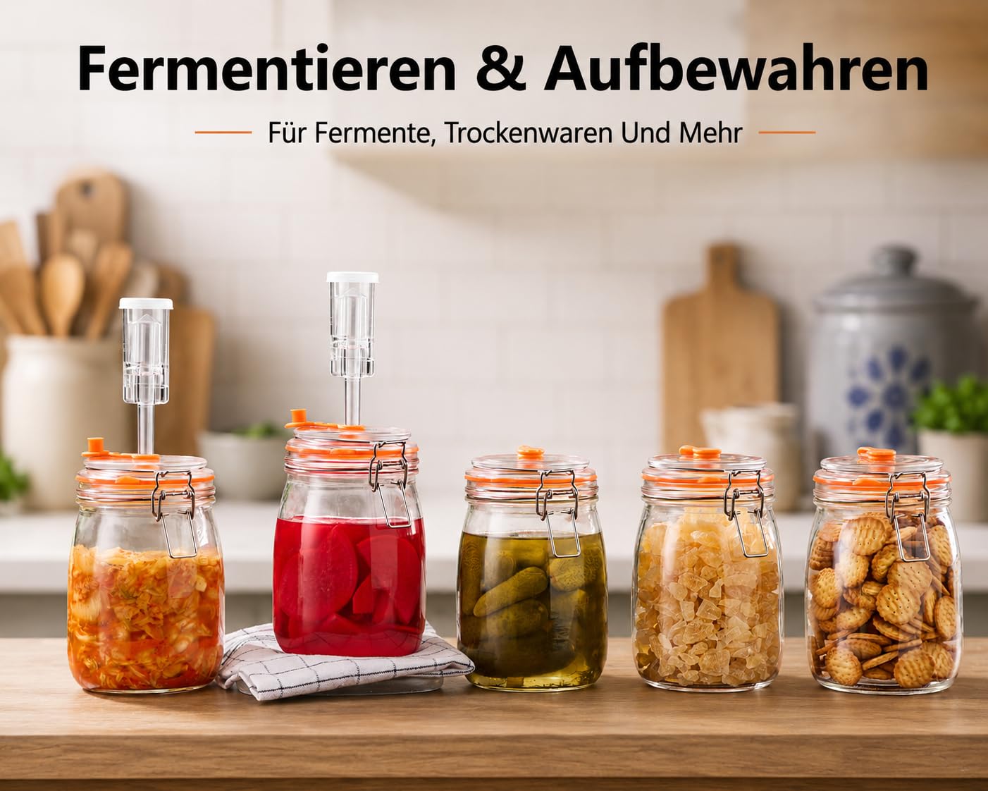 Fermentierglas 1,1 L Glas-Fermentierset mit Gewicht für Sauerkraut, Hot Sauce, Met, Cider & mehr – 2er-Pack