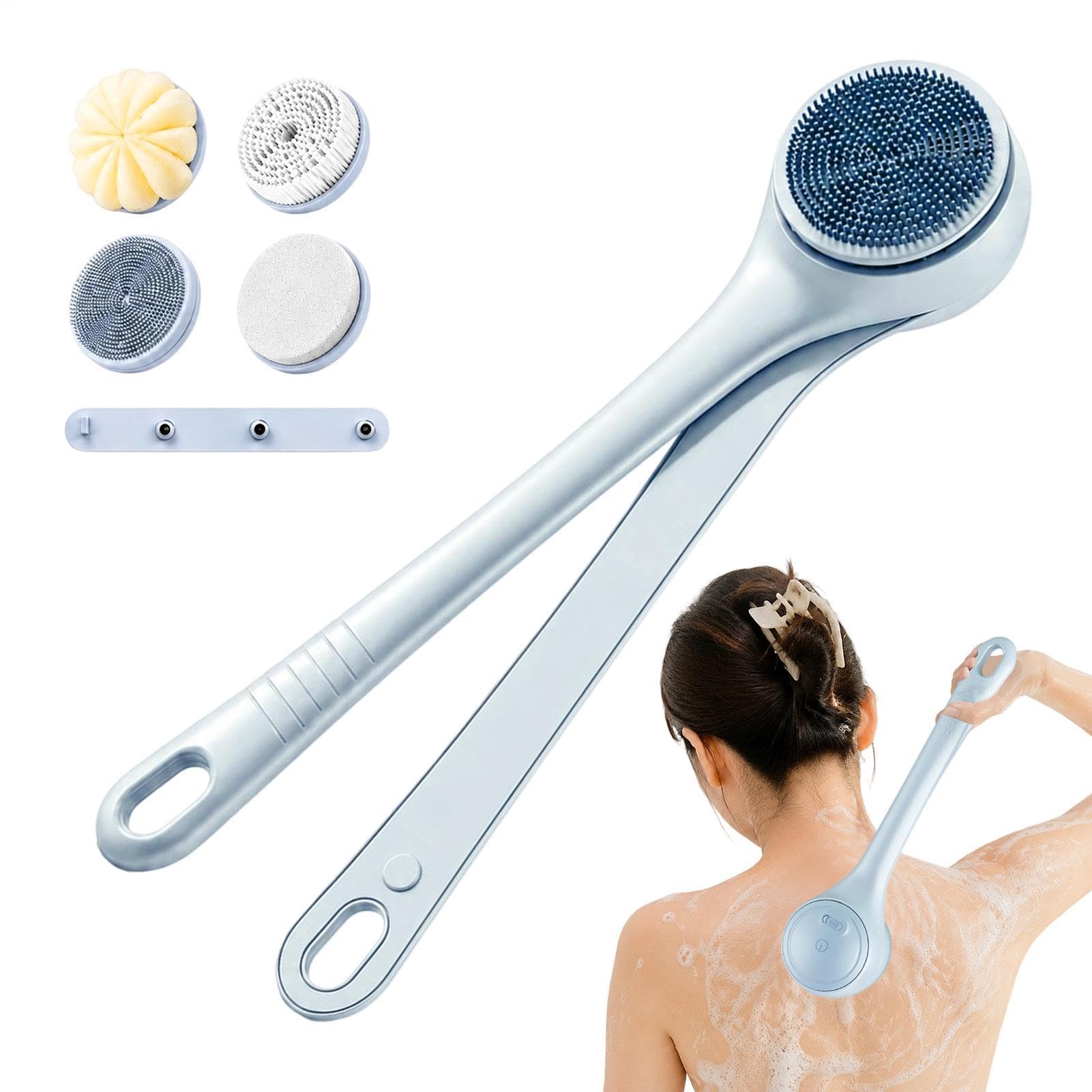 Spazzola Corpo Elettrica Da Bagno Scrubber Rotante A 2 Velocità Con 4 | Spazzola Scrub Per Corpo Impermeabile Con Doppia Impugnatura Bagno Spa e Cura Quotidiana della Pelle