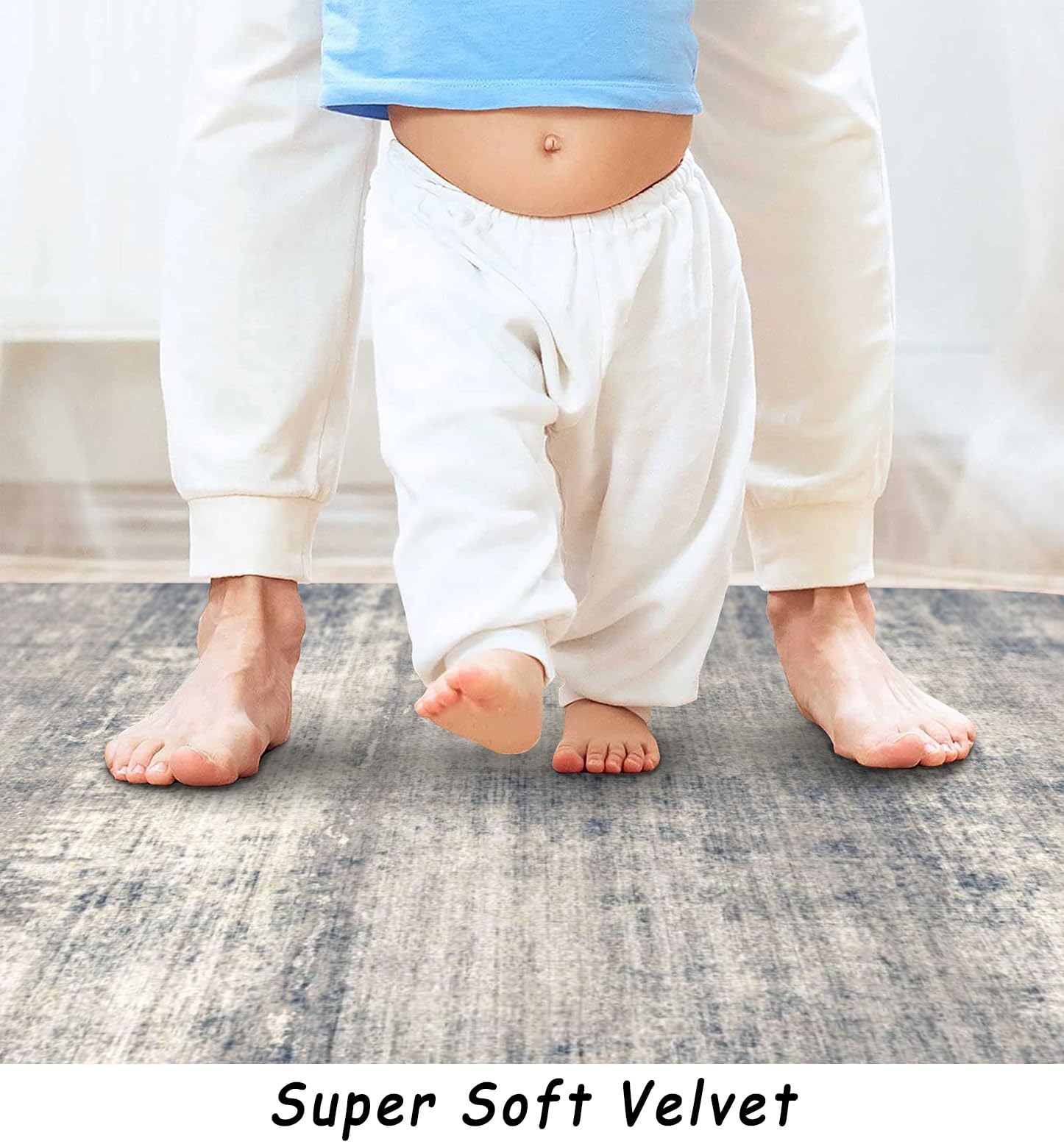 vivorug Washable Rug, Ultra Soft Area Rug 4x6, Non Slip Abstract Rug Foldable, Stain Resistant Rugs for Living Room Bedroom, Modern Fuzzy Rug (Gardual-Blue, 4'x6')