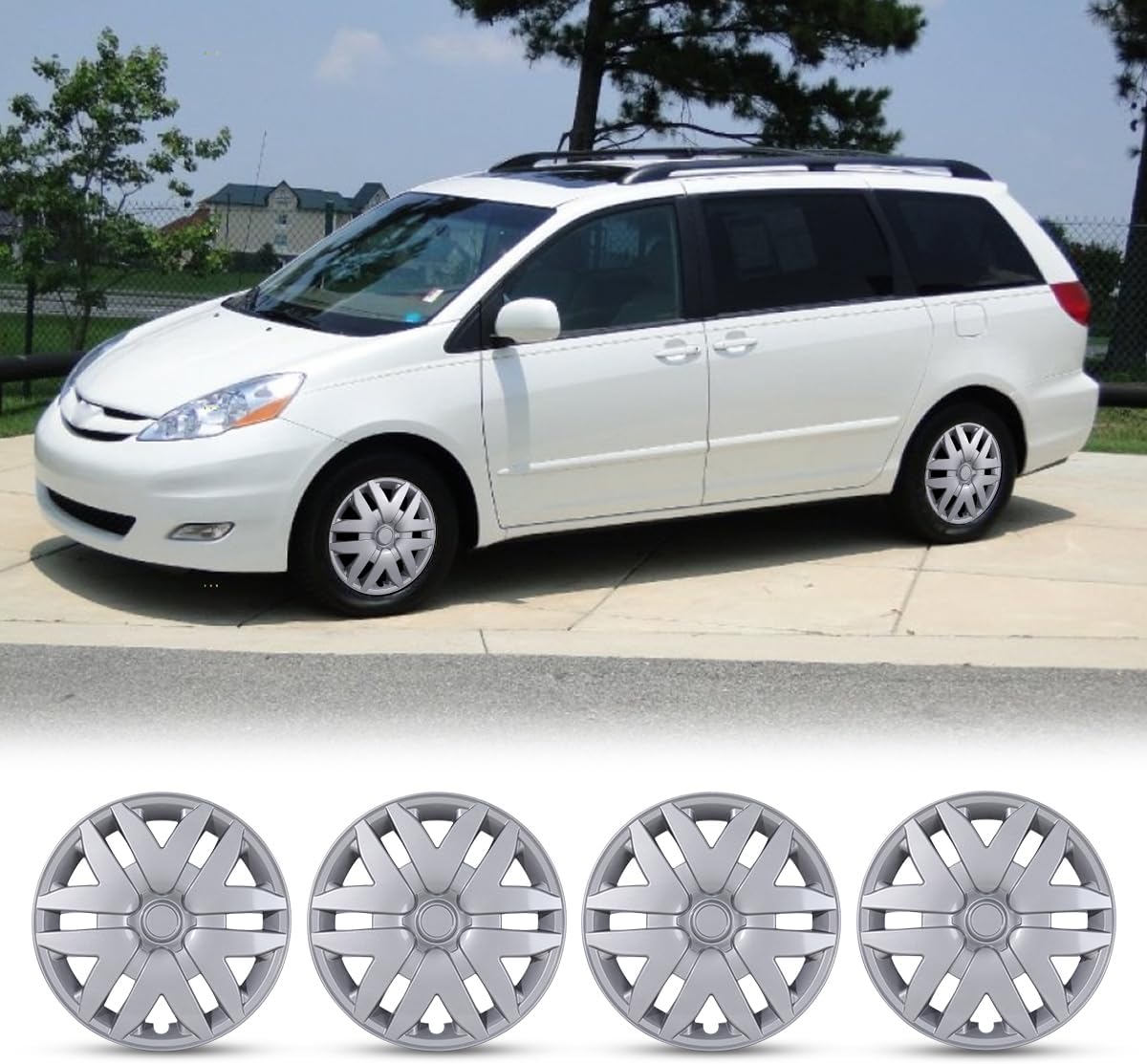Hubcaps 16 Inch Wheel Covers Fit for TOYOTA SIENNA 2004-2010 [2004 2005 2006 2007 2008 2009 2010], R16 Hub Caps Wheel Rims Cover Replacement Snap-On Steel Wheel, Set of 4, PP Material, Lacquer