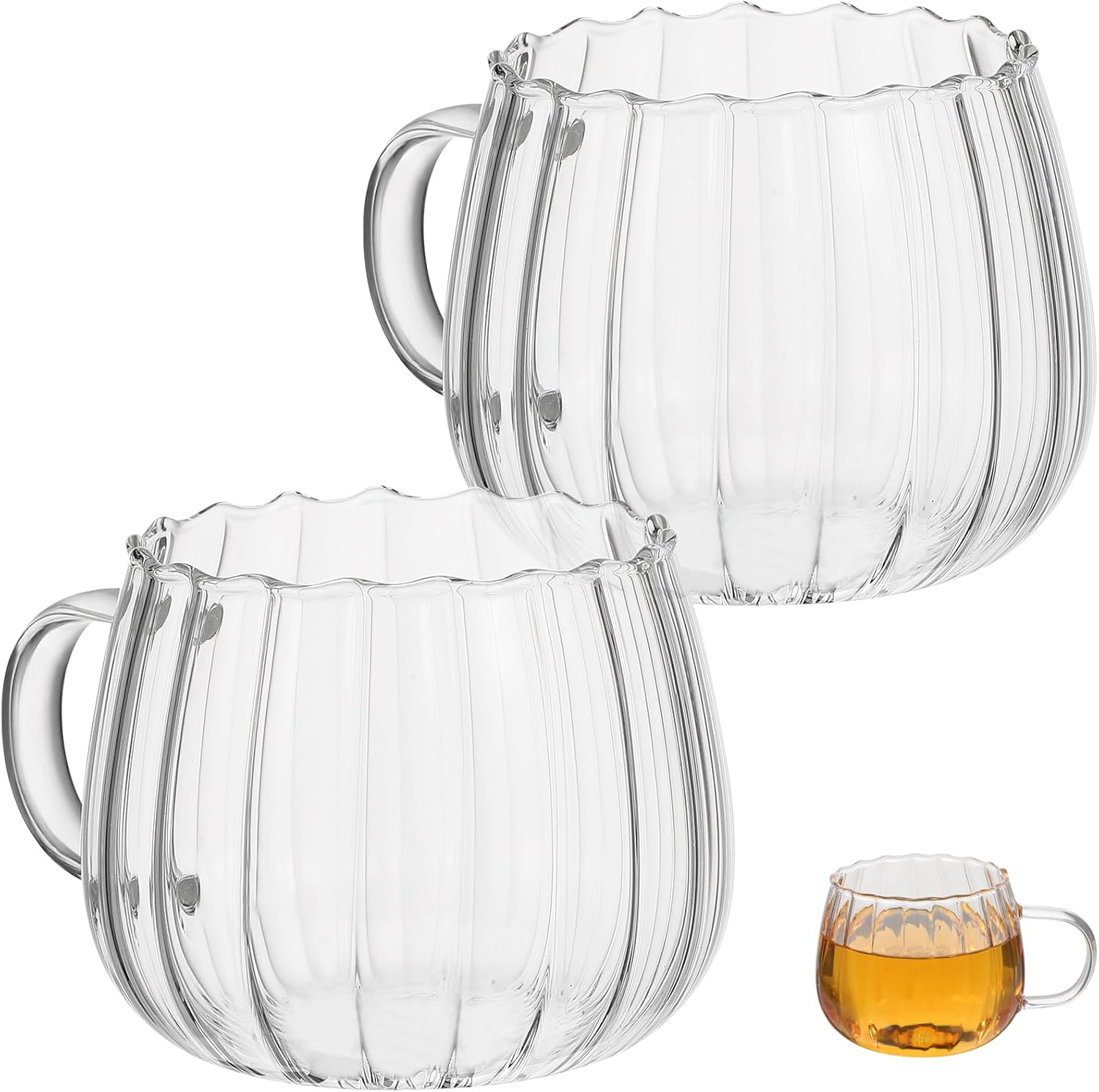 Zerodeko 12Oz Clear Glass Mugs with Handle Heat Resistant Coffee Tea Milk Cups for Breakfast and Daily Use Microwave Safe Drinking Cups