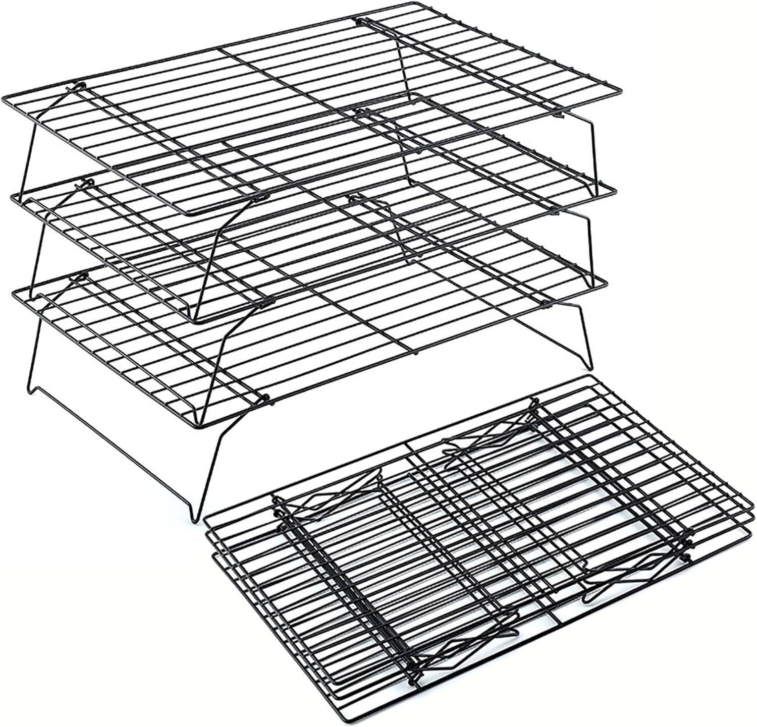 3-Tier Cooling Rack for Baking Cookies Cake Bread Pastries and More – Space-Saving Stackable Wire Cooling Rack with Nonstick Coating for Even Airflow Perfect for Baking & Party Snacks