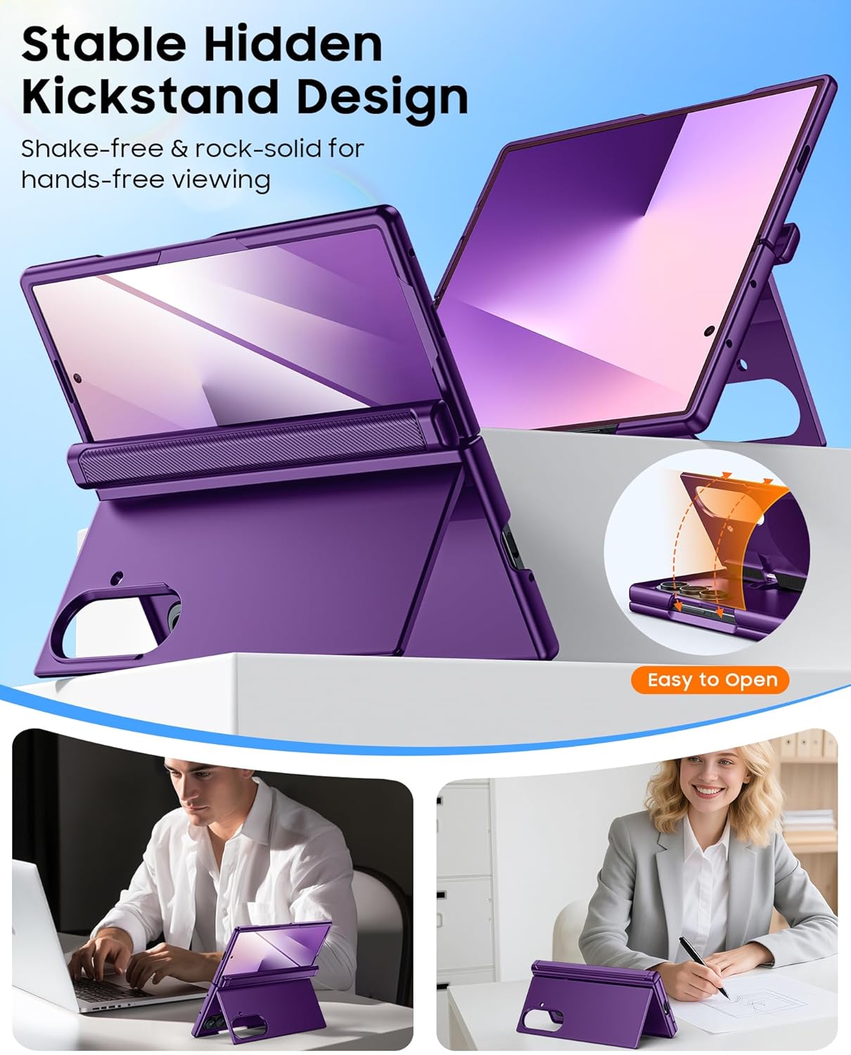 CENMASO Magnetic for Samsung Galaxy Z Fold 7 Case with Stand, Fit for Magsafe, Hinge Protection, Screen Protector, Built-in Hidden Kickstand, Slim Shockproof Phone Case for Galaxy Z Fold 7-Purple