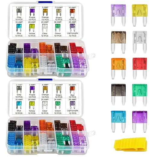 MuHize Blade Fuse Kit - Upgraded 240PCS Mini ATM/APM Blade Fuse Assortment w/Case - (2A 3A 5A 7.5A 10A 15A 20A 25A 30A 35A) Fuses for Marine, Boat, RV, Truck & Auto - Anti-Corrosion