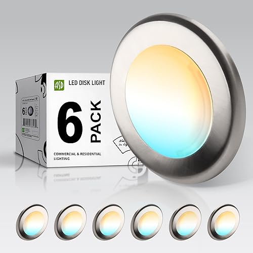 ASD Paquete de 6 luces LED de disco de 4 pulgadas, 10 W 5CCT 2700K-5000K 685LM CRI90+, lámpara de techo regulable de montaje empotrado, disco de