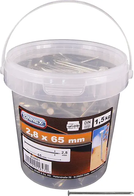 Chiodi di Legno Max-Power B30051 Secchiello 1.5 kg 2.8x65 mm Testa Piana