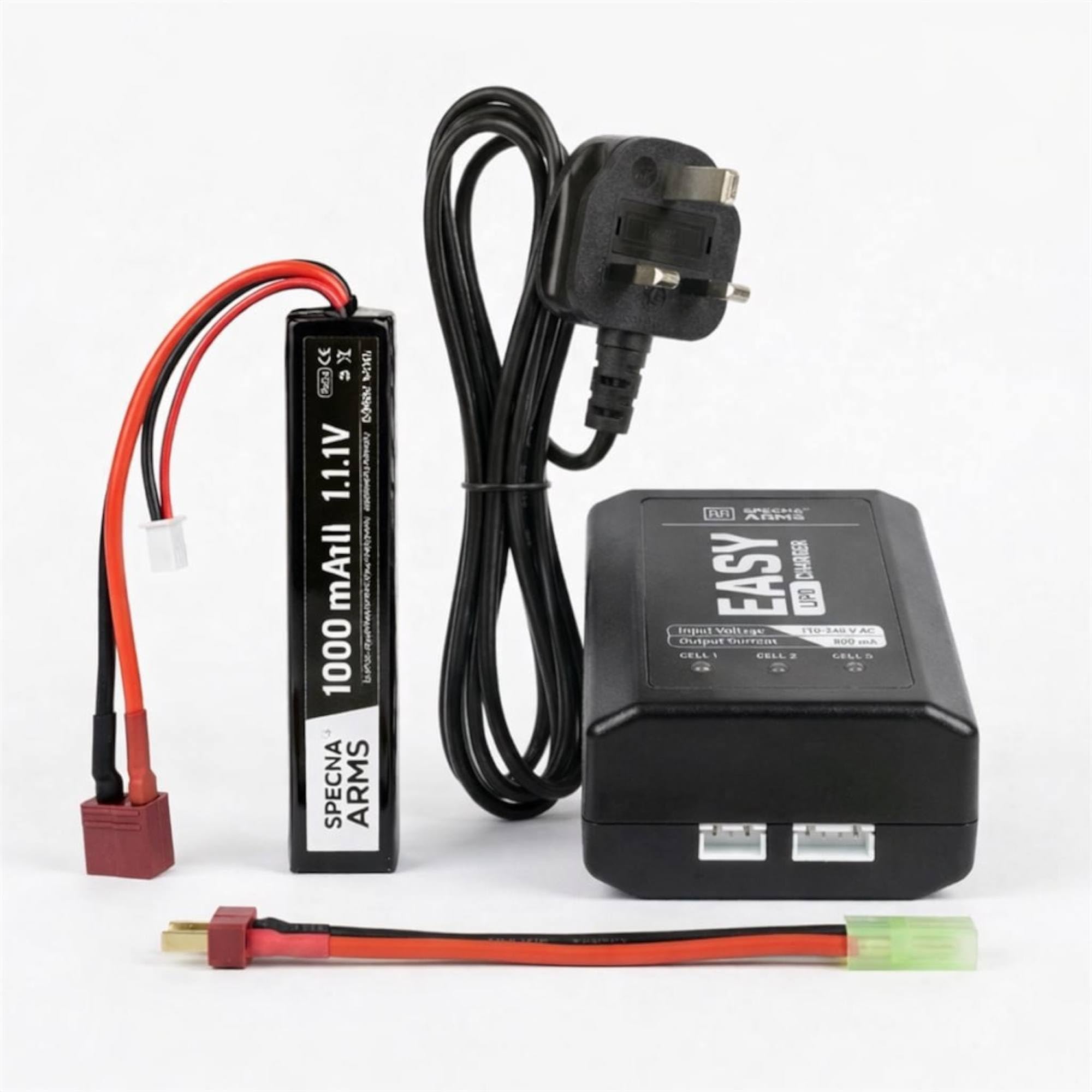 Specna Arms EASY LiPo Balance Charger Set with 11.1V 1000mAh 25C LiPo Battery, Deans Connector (T-Plug), Fast Charger for Airsoft AEG Rifles, 7.4V & 11.1V LiPo Compatible