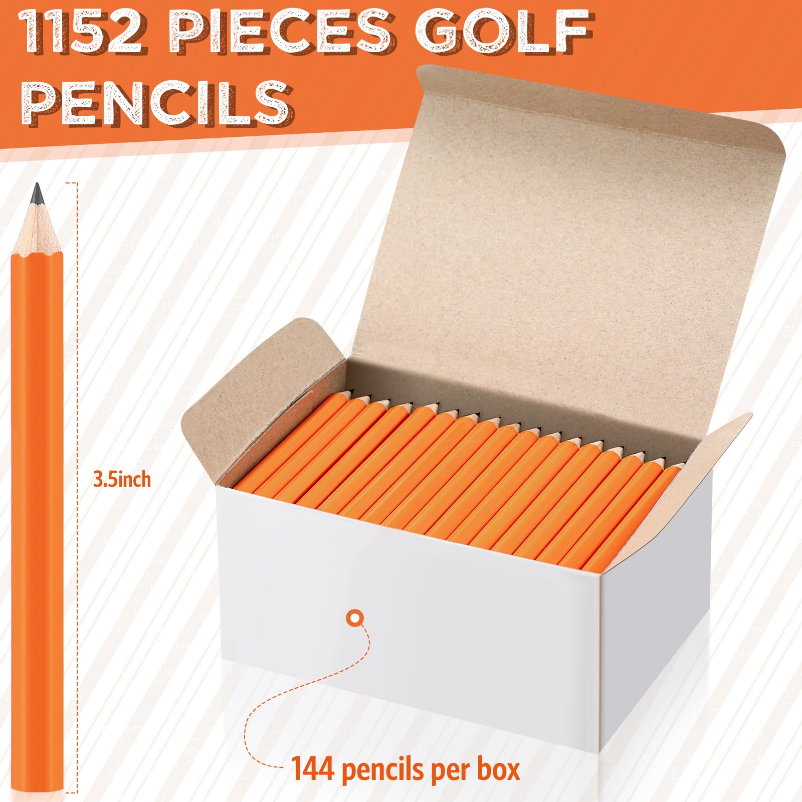 1152 Stück Golfbleistifte 2 HB halbe Bleistifte 8,9 cm vorgespitzte kleine Bleistifte Bulk Schulbedarf Klassenzimmer Kindergarten Schreiben Zeichnen Zeichnen, Orange