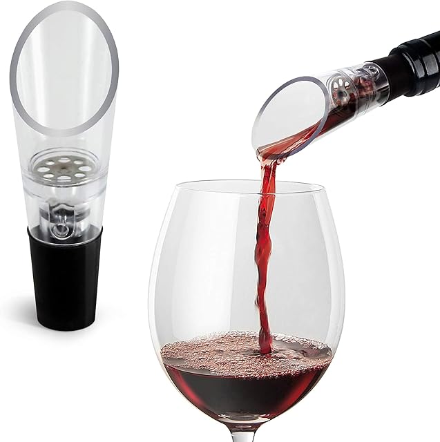 TenTen Labs Wine Aerator Pourer (2-Pack) - Premium Aerating Spout and Decanter Set - Gift Box Included - Black